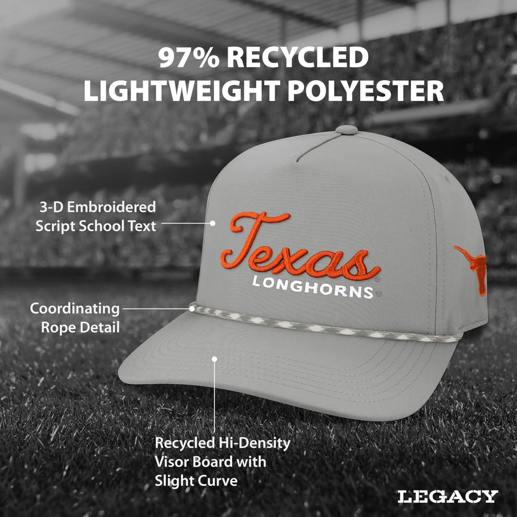 Legacy NCAA Officially Licensed Rope Hat, Texas Longhorns, Lightweight Cap for Men & Women, Caddy Adjustable (Caddy), Grey/Grey