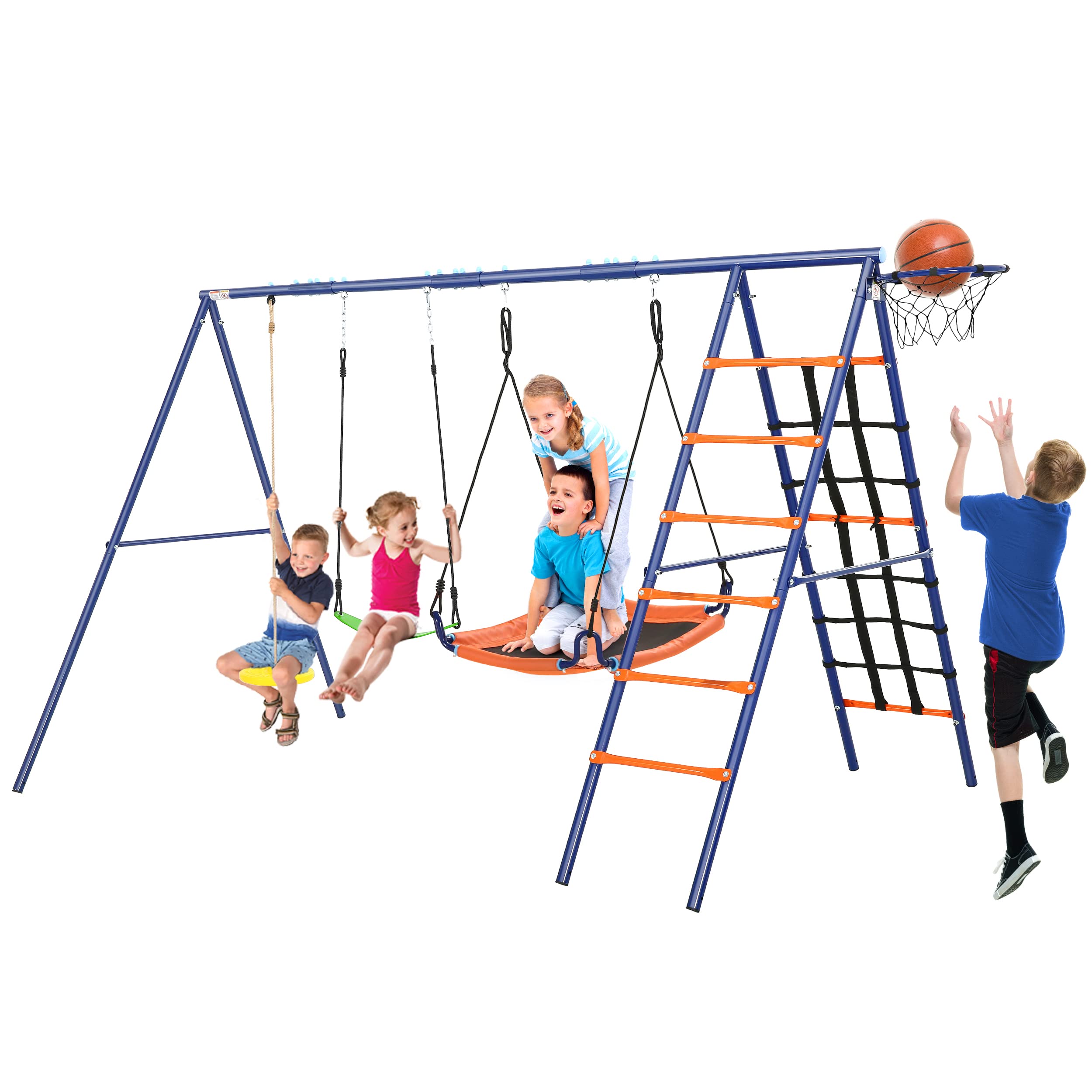 Swing Set for Backyard 550lbs - 6 in 1 Playground Sets for Backyards Safe Platform Swing for Kids Outdoor Heavy Duty Metal Frame