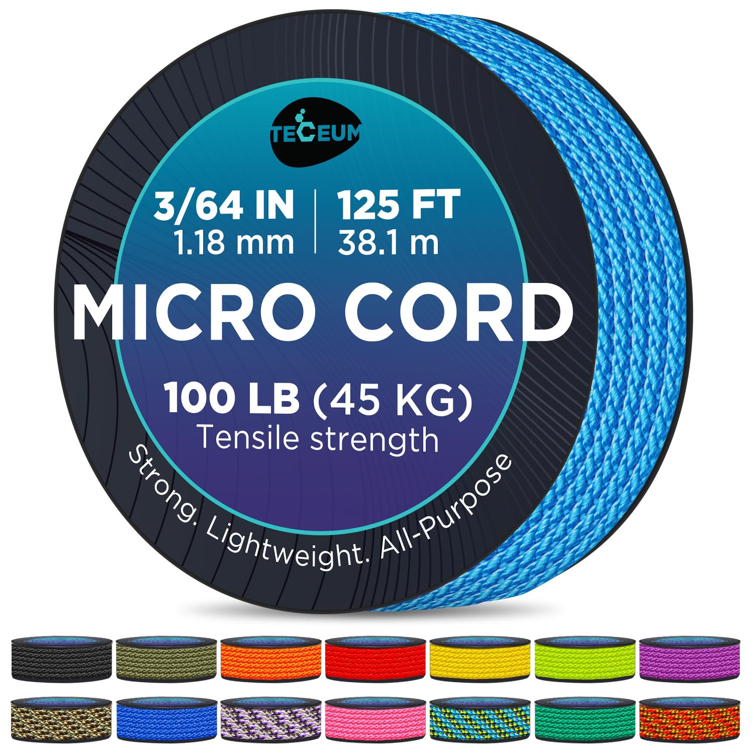 Teceum Micro Paracord - Ice Mint - 1.18 Mm X 125 Ft - Micro Utility Cord - Thin Braided Paracord Rope Nylon Polyester - Wind Chi