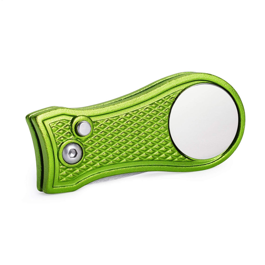 Mile High Life All Metal Foldable Golf Divot Tool With Pop-Up Button & Magnetic Ball Marker (Lime Green Bone)
