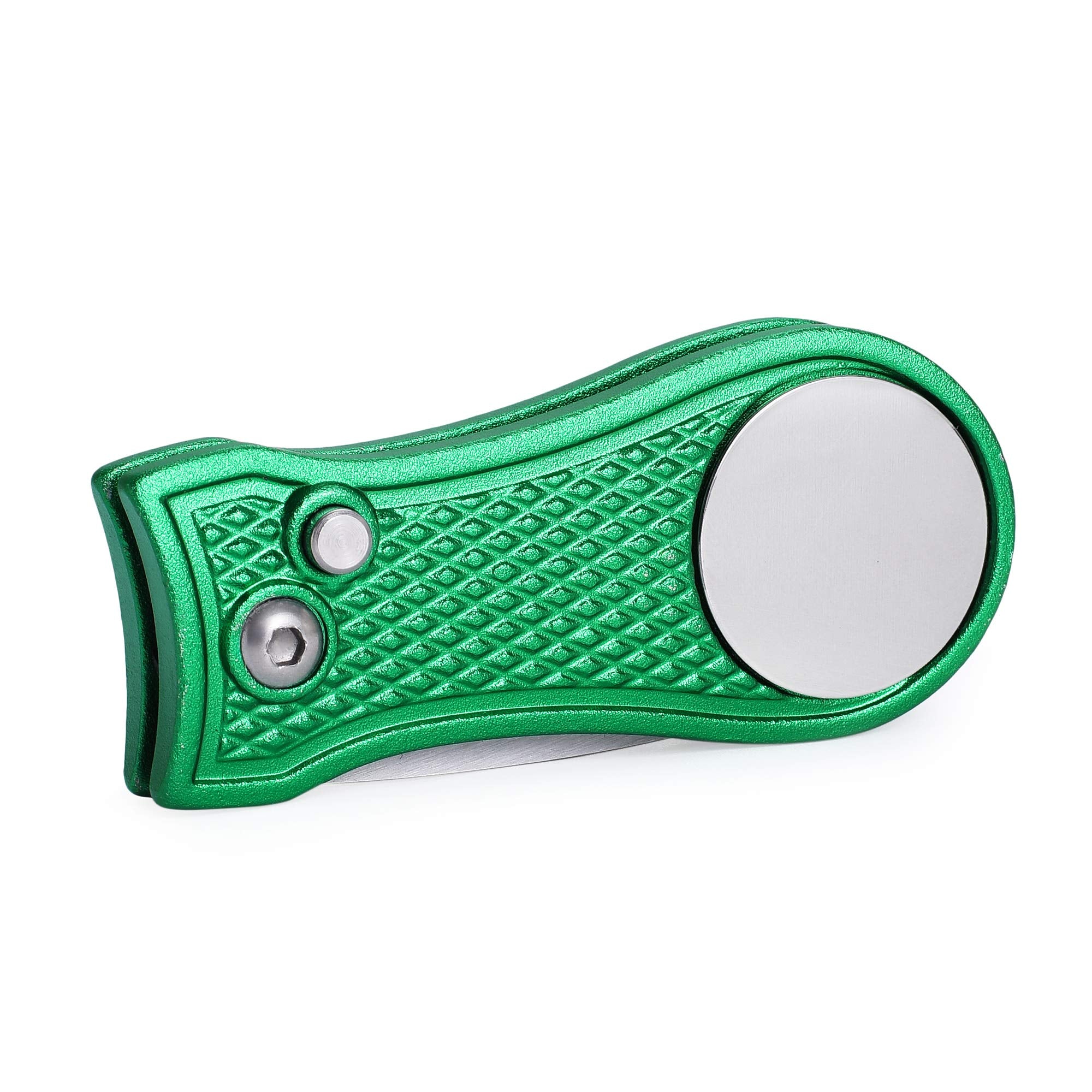 Mile High Life All Metal Foldable Golf Divot Tool With Pop-Up Button & Magnetic Ball Marker (Green Bone)