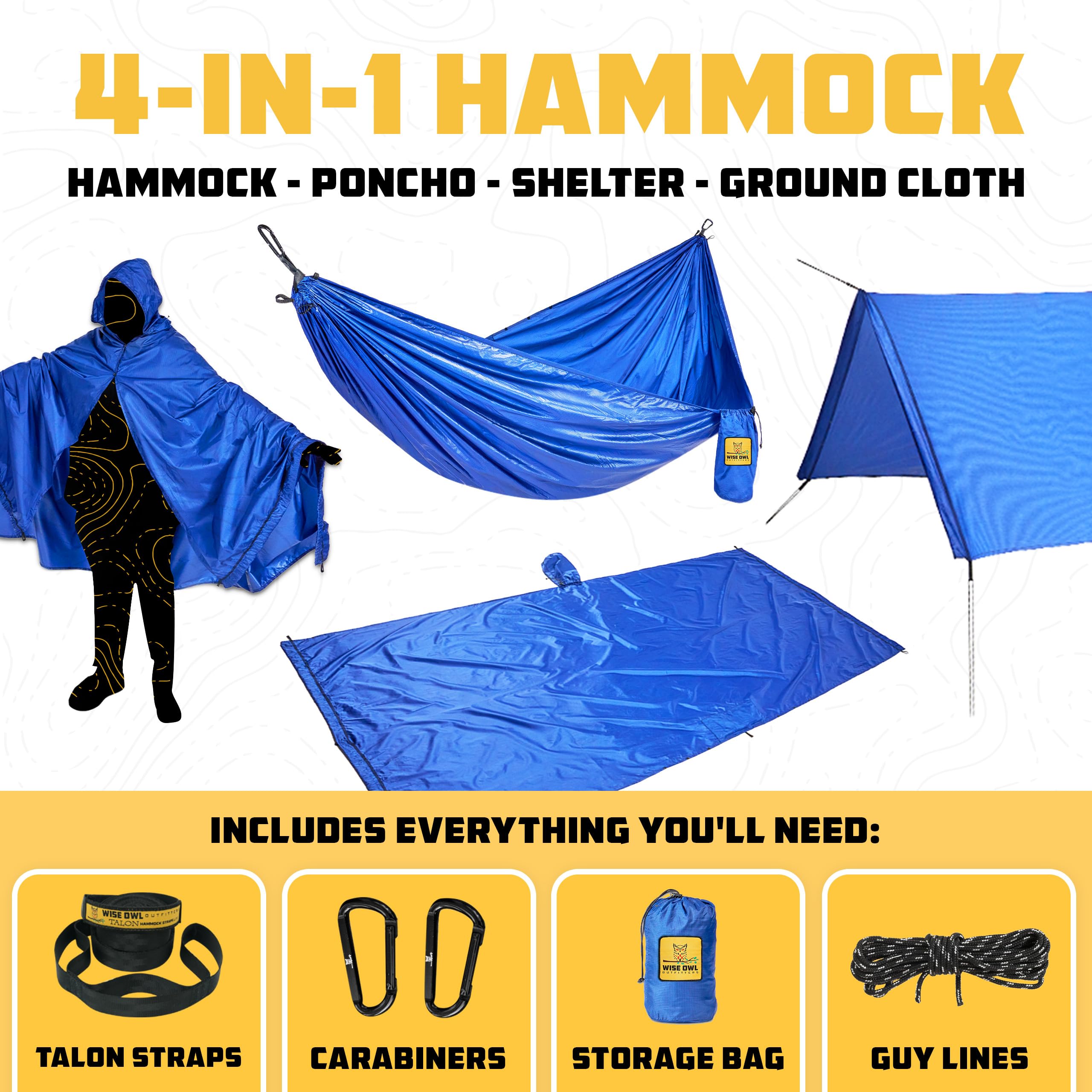 Wise Owl Outfitters 4In1 Hammock - Camping Hammock, Shelter Tarp, Poncho, And Footprint - Camping Essentials And Accessories For