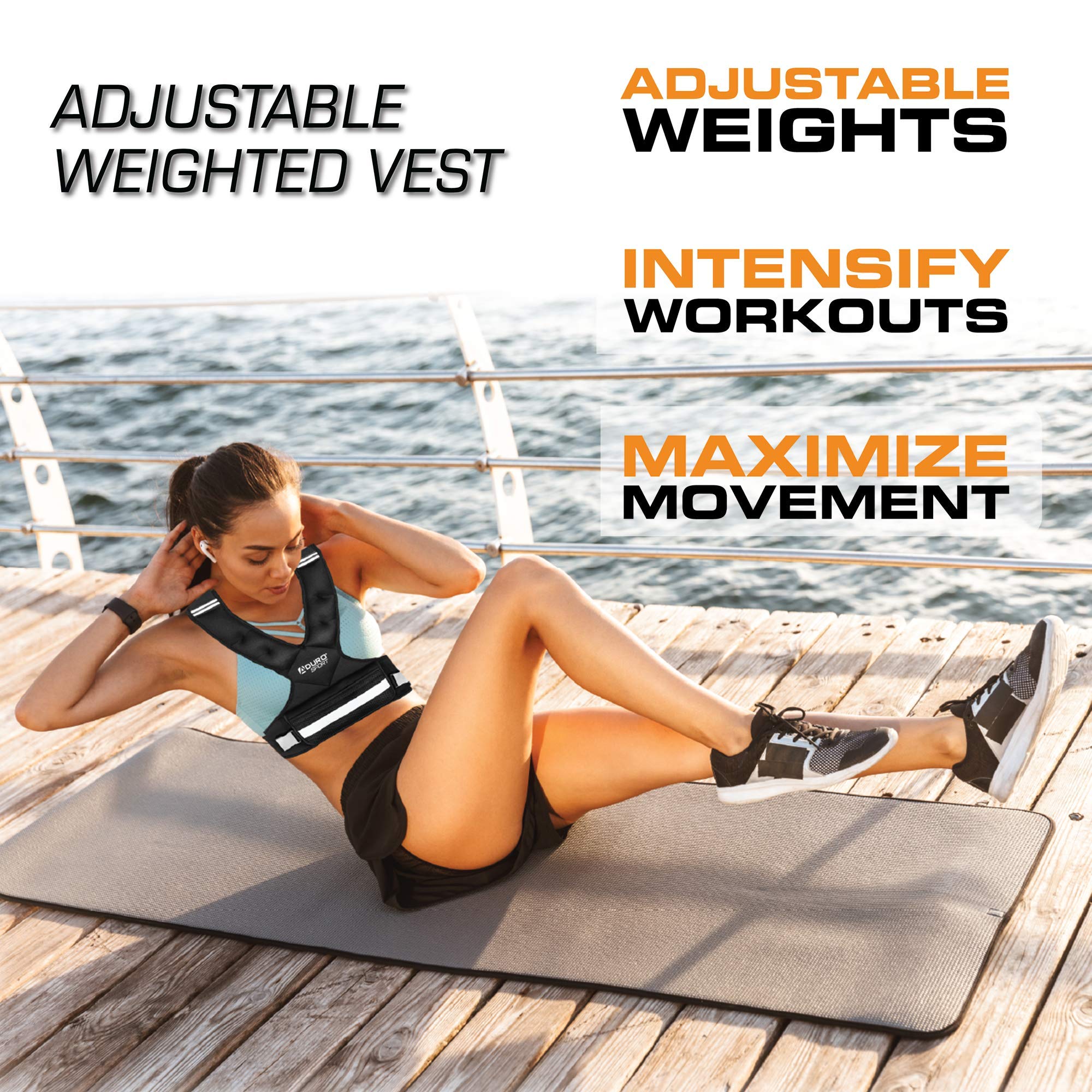 Aduro Sport Adjustable Weighted Vest Workout Equipment, 20Lbs-32Lbs Body Weight Vest For Men, Women, Kids,Black