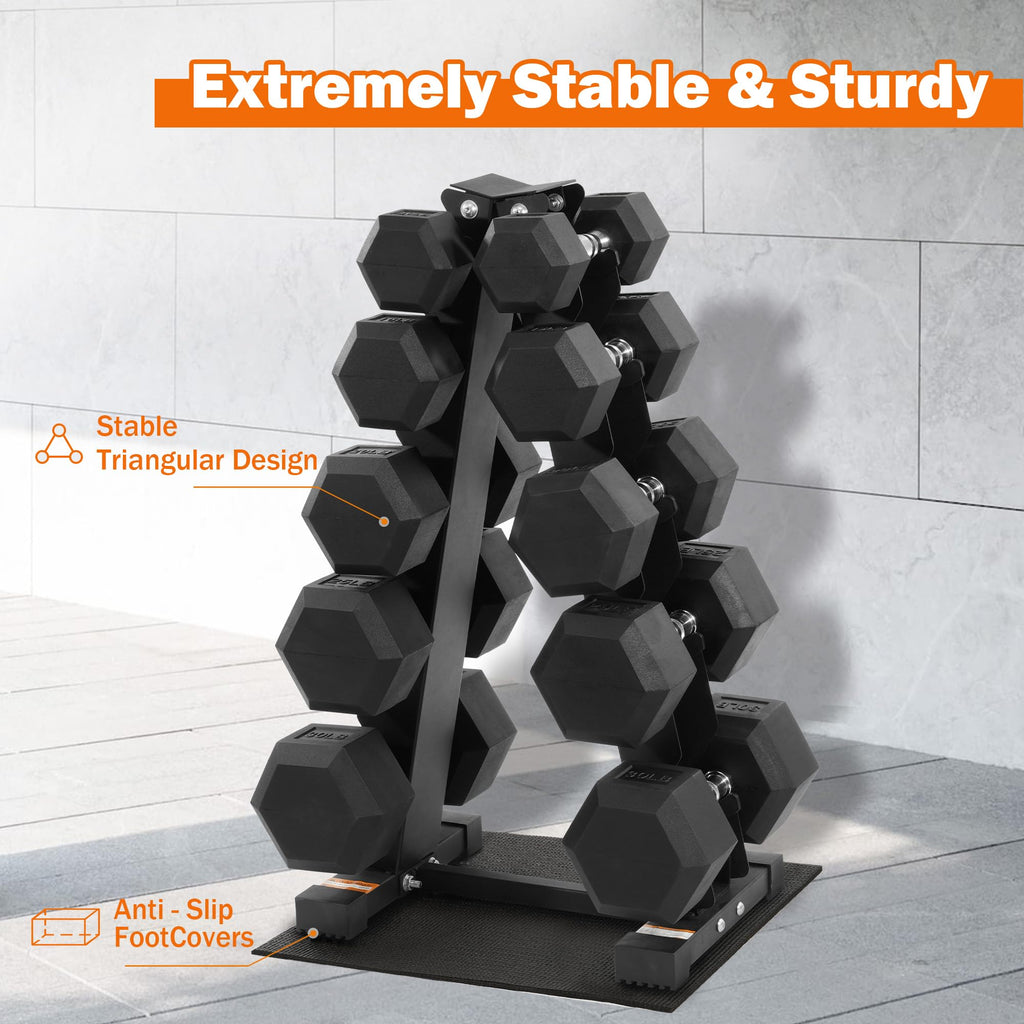 Fitvids Rubber Coated Hex Dumbbell Weight Set and Storage Rack, 200 LBS