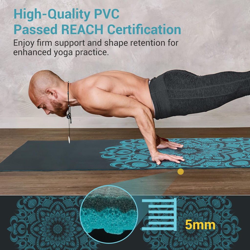 Avoalre Foldable Travel Yoga Mat Print | 5Mm & 6Mm Thick Large Pilates Mat | Non-Slip High Density Floor Exercise Mat For Home W