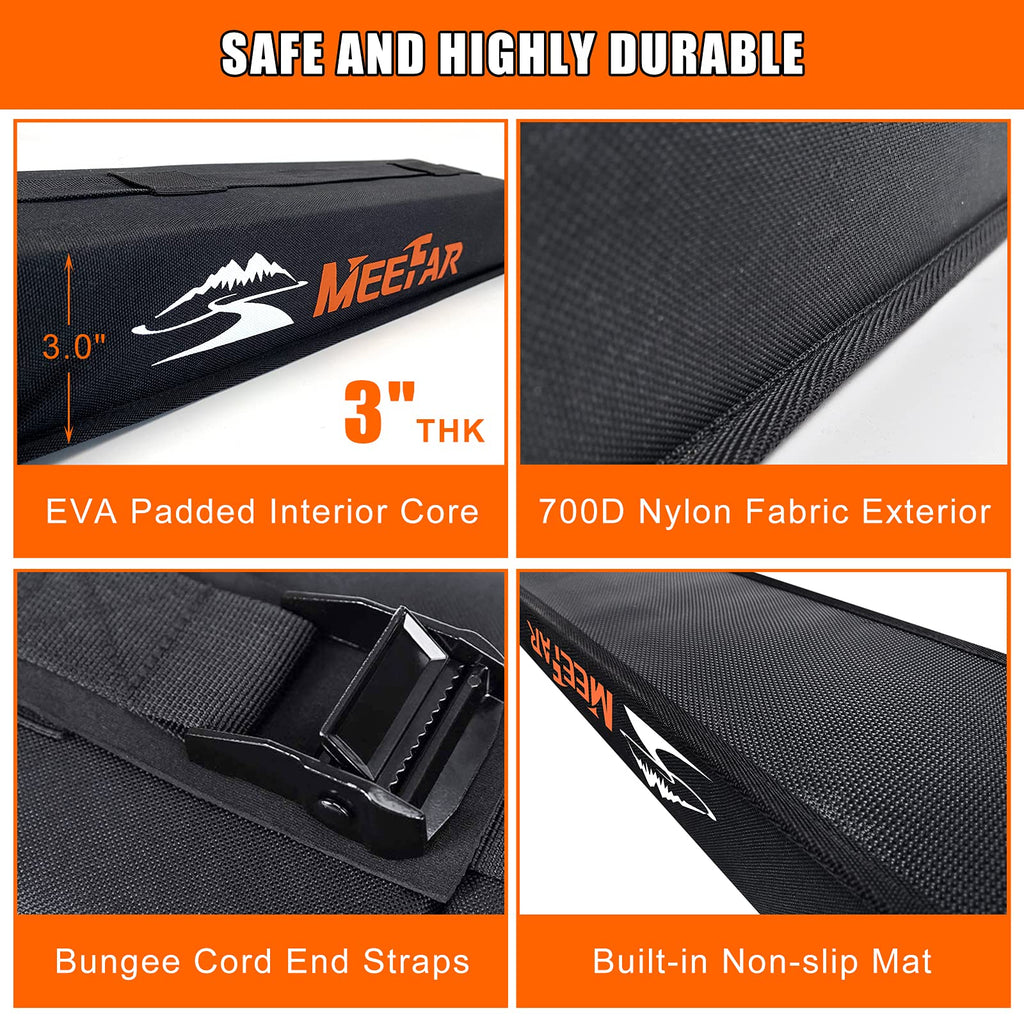Meefar Universal Car Soft Roof Rack Pads Luggage Carrier System For Kayak Surfboard Sup Canoe Include 2 Heavy Duty Tie Down Stra