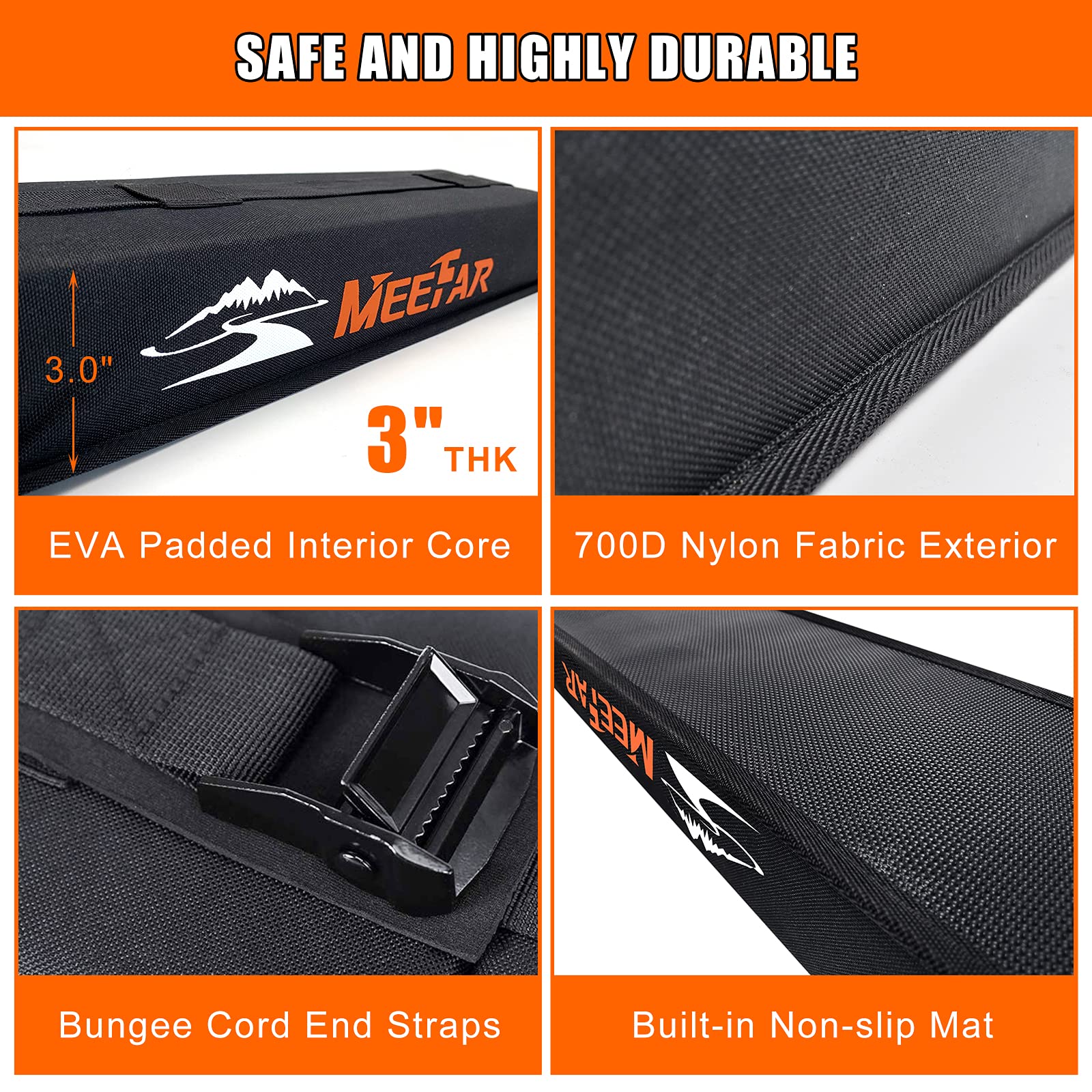 Meefar Universal Car Soft Roof Rack Pads Luggage Carrier System For Kayak Surfboard Sup Canoe Include 2 Heavy Duty Tie Down Stra