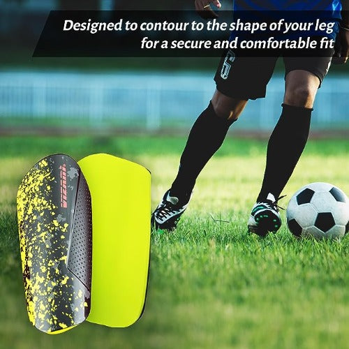 Elite Soccer Shin Guard with Compression Sleeve-Black/Yellow/Red - Vizari Sports
