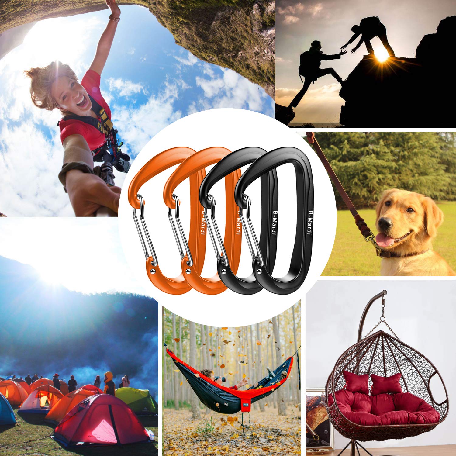 B-Mardi Lightweight Heavy Duty Locking Carabiner Clips-12Kn (2697 Lbs) Caribiniers For Hammocks,Keychain & Utility
