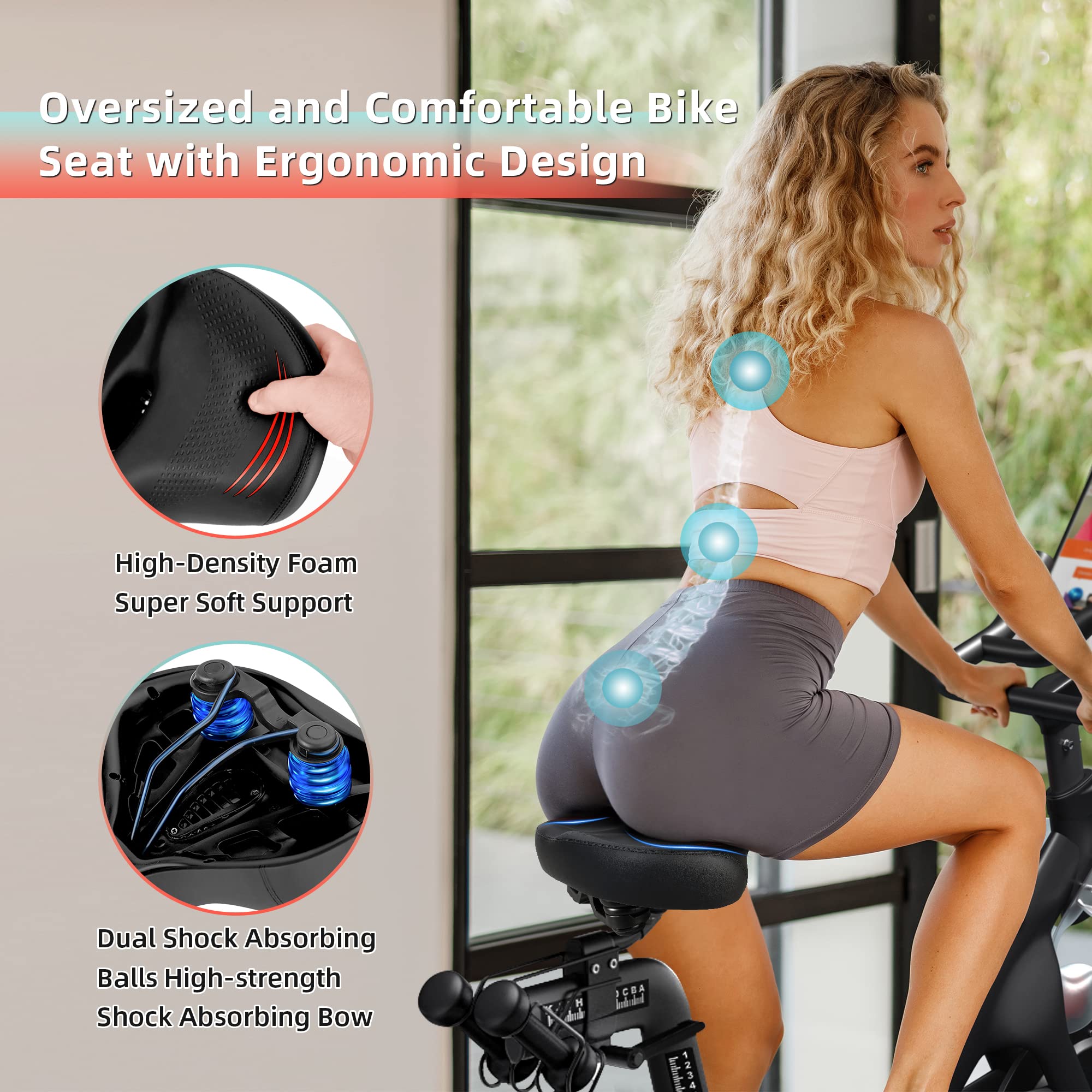 Oversized Comfort Bike Seat, Extra Wide Bike Seat Compatible With Peloton Bike, Electric Bike, Indoor Stationary Exercise Bike O