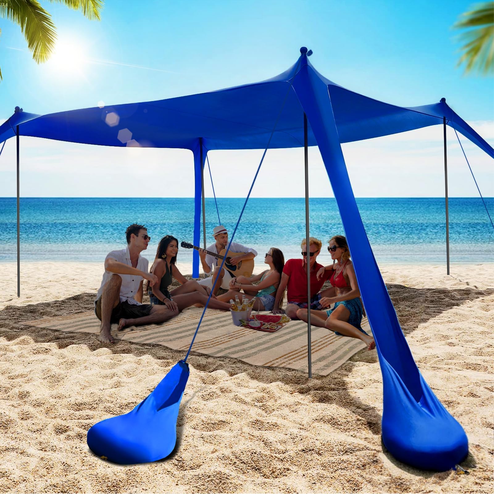Besuhot Beach Tent Sun Shelter 10X10Ft Beach Shade Canopy With 8 Sandbags, Upf 50+ Protection Beach Shade Canopy, Outdoor Tent F