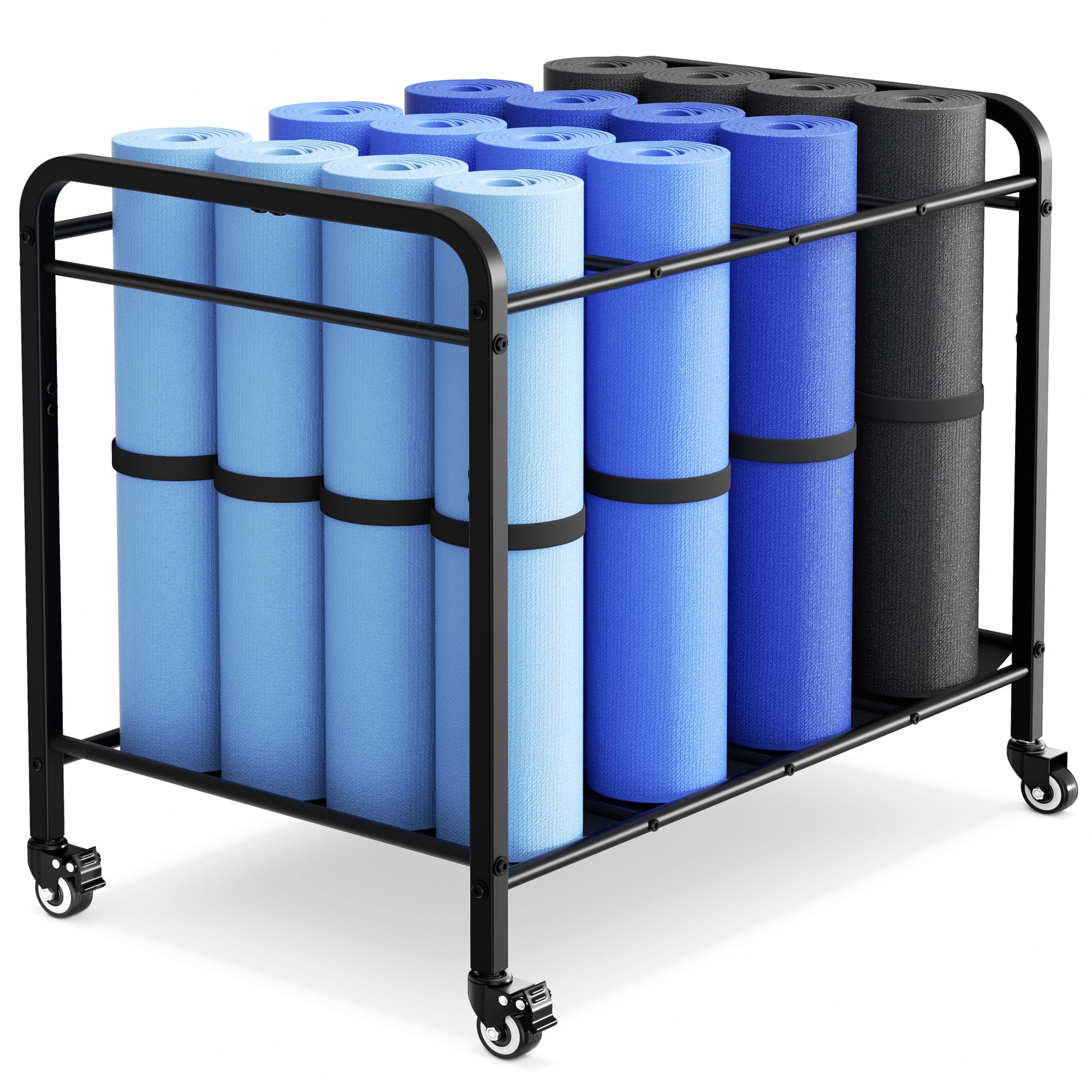 HeavyDuty Rolling Yoga Mat Storage Cart, Holds 16+ Mats, CommercialGrade FloorStanding Metal Yoga Mat Rack for Gym,Fitness Cl