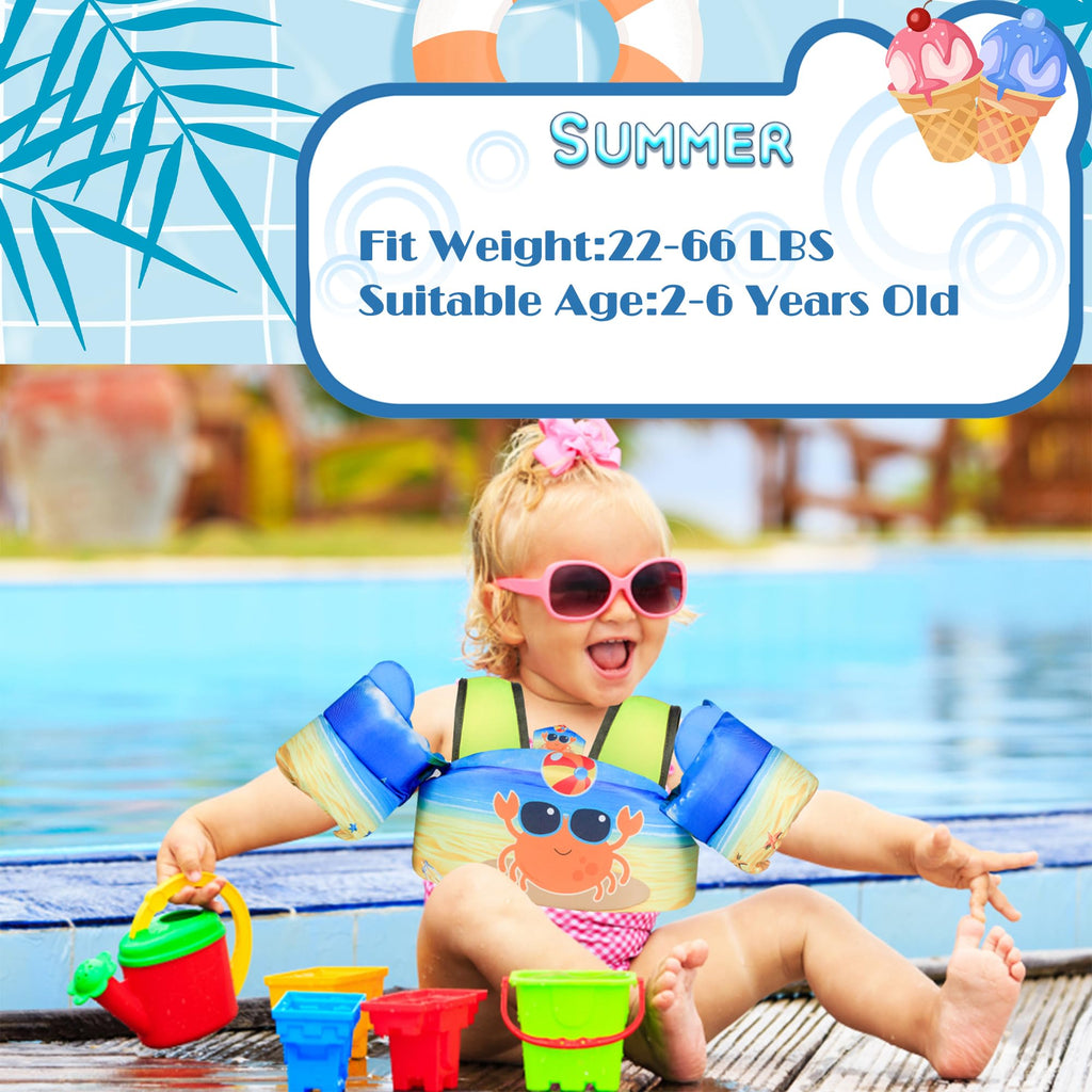 Elejolie Toddler Swim Vest For Child Learn Swiming Training,Infant Safety Swimmies Aid Jacket For Kids 2 3 4 5 6 Years Old,Arm W