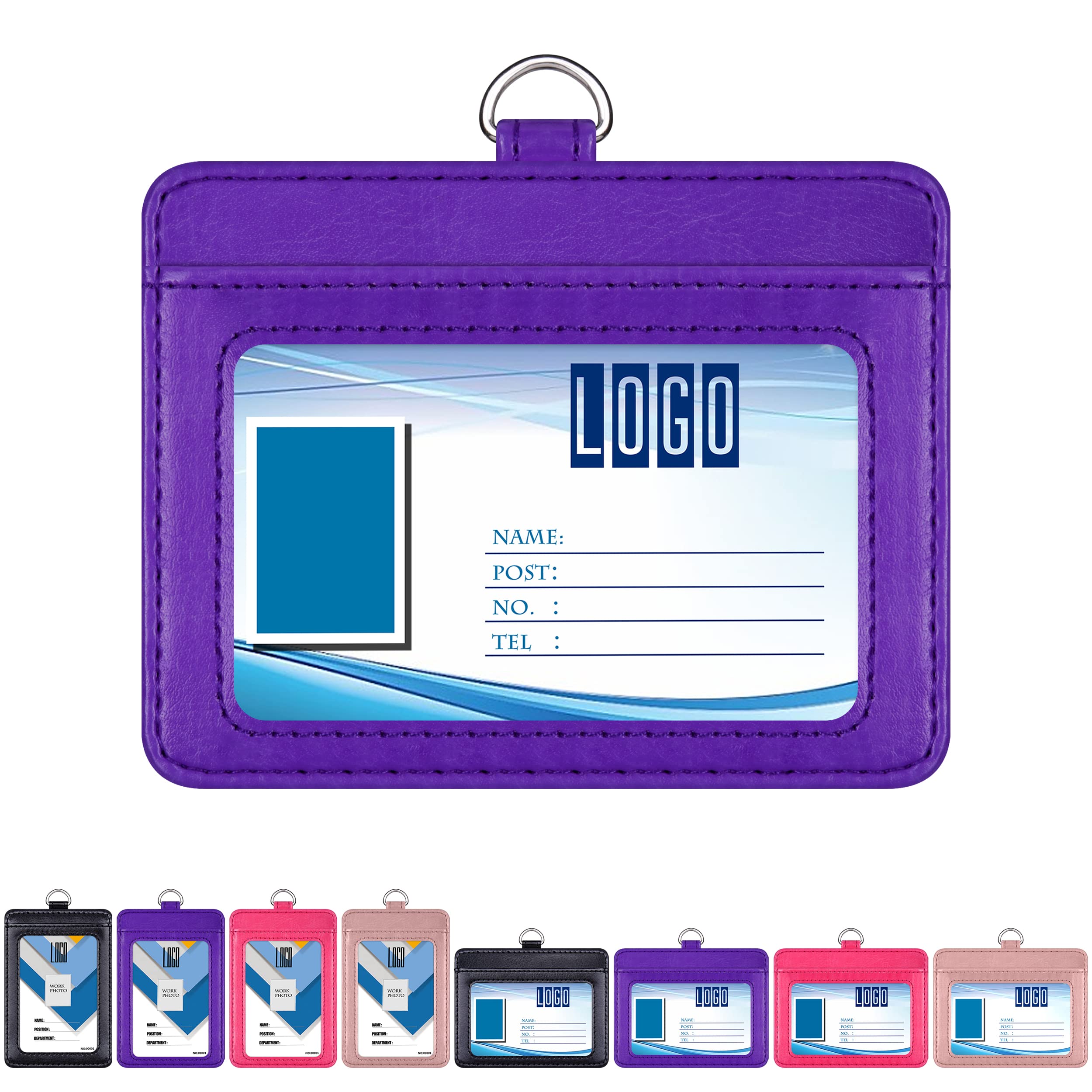 Wisdompro 2-Sided Pu Leather Id Badge Holder With 1 Id Window And 1 Card Slot And 1 Piece 23 Inch Adjustable Polyester Detachabl