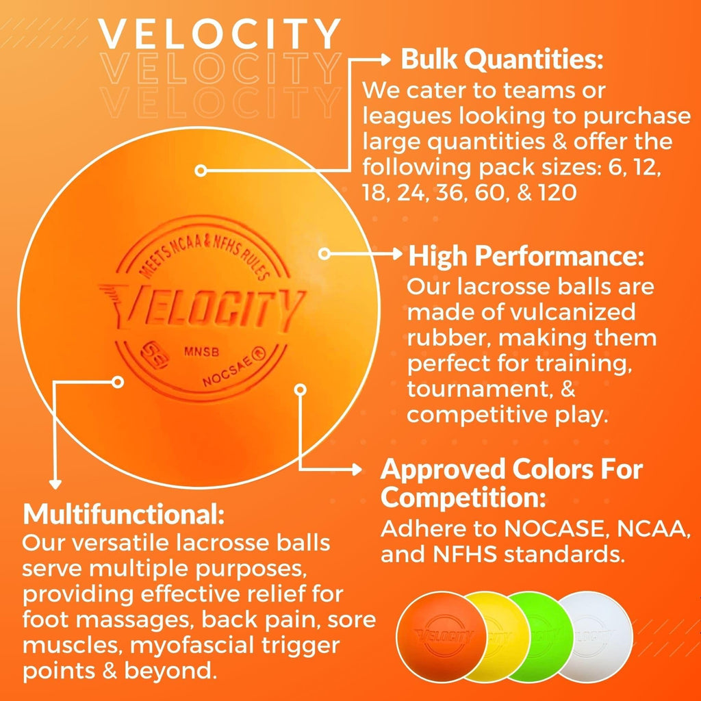 Velocity Lacrosse Balls - 120 Packs - Official Nfhs And College Approved Size - Orange