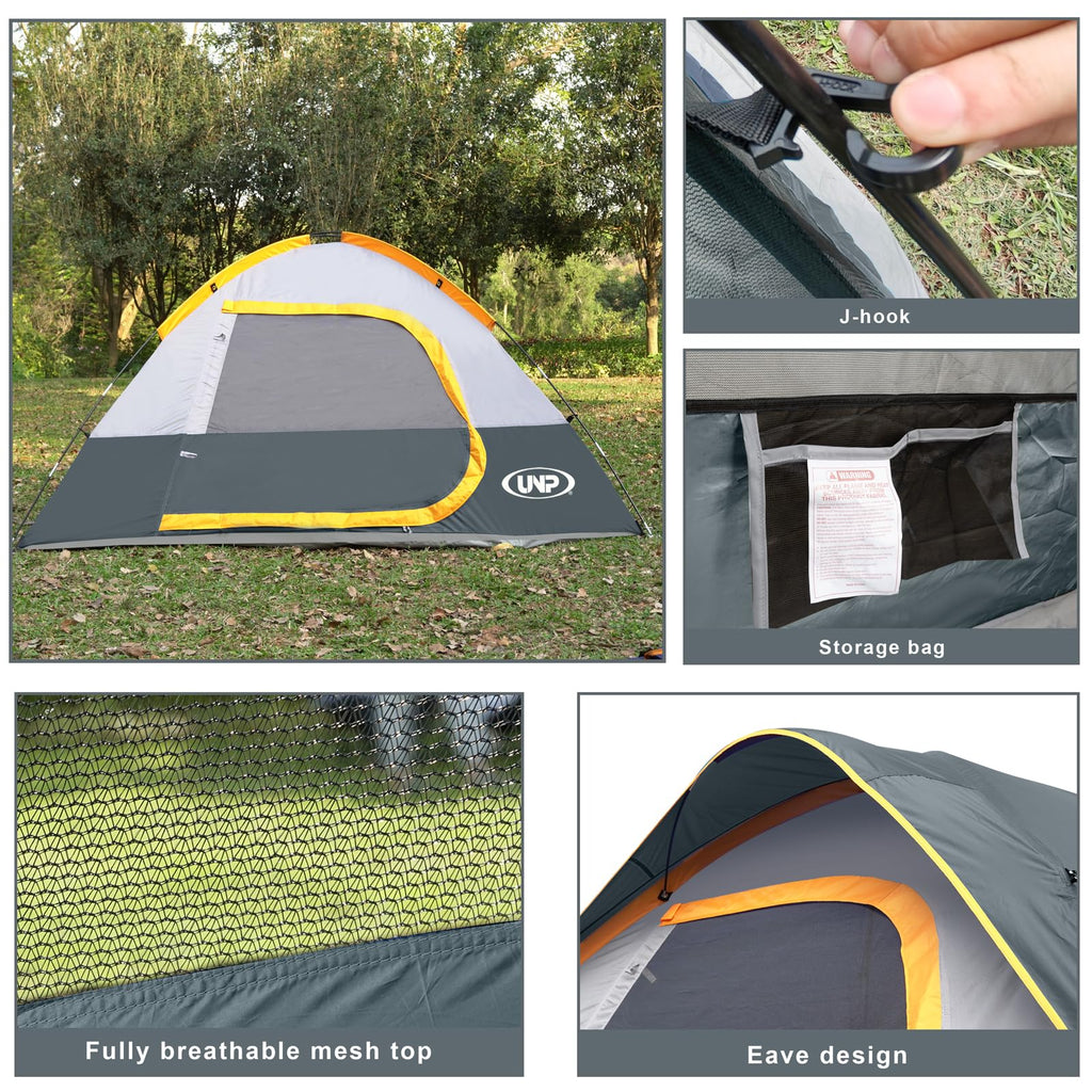 Camping Tent 4 Person, Waterproof Windproof Tent With Rainfly Easy Set Up-Portable Dome Tents For Camping (Gray)