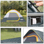 Camping Tent 4 Person, Waterproof Windproof Tent With Rainfly Easy Set Up-Portable Dome Tents For Camping (Gray)