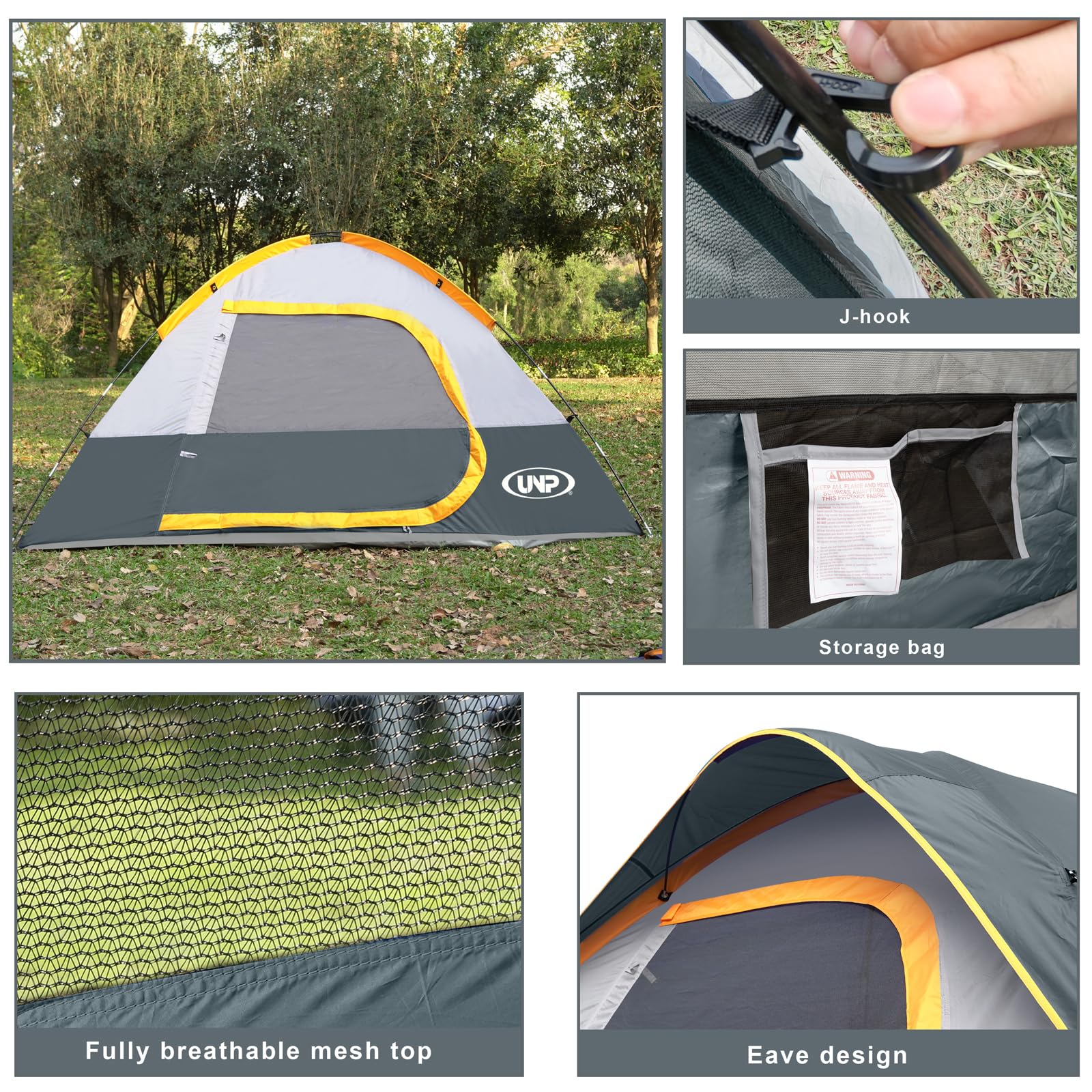 Camping Tent 4 Person, Waterproof Windproof Tent With Rainfly Easy Set Up-Portable Dome Tents For Camping (Gray)