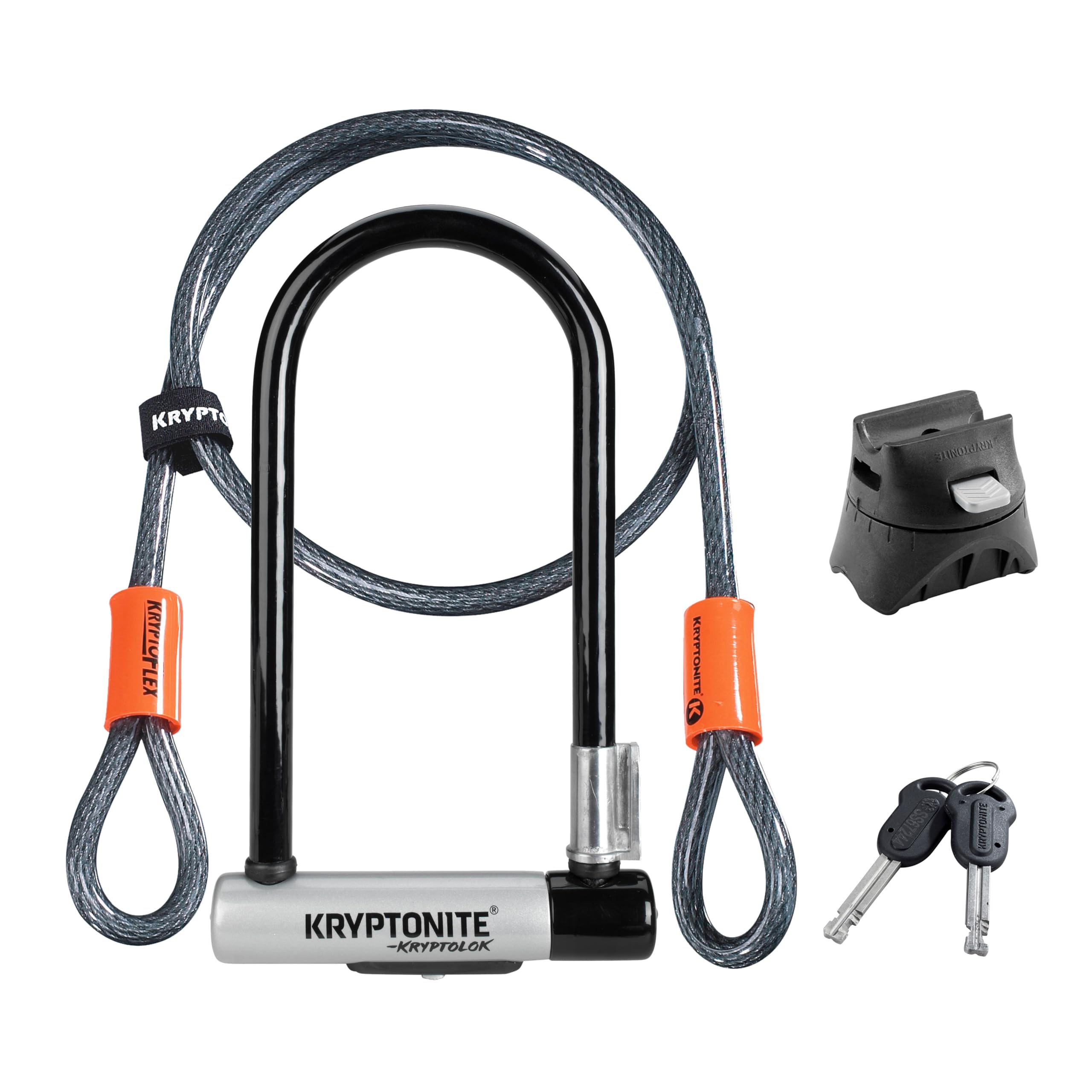 Kryptonite Kryptolok Standard Bike U-Lock with Cable, Heavy Duty Anti-Theft Bicycle U Lock, 12.7mm Shackle and 10mm x 4ft Length