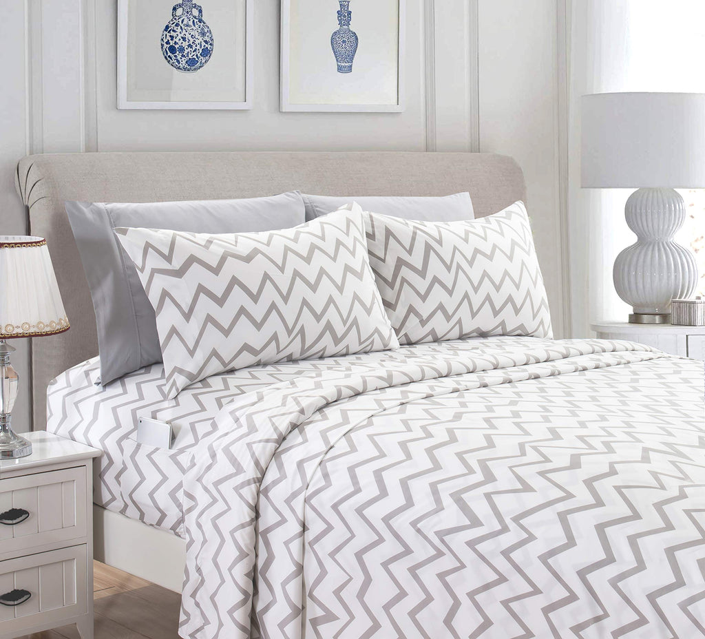 Elegant Comfort Luxury Soft Bed Sheets Chevron Pattern 1500 Thread Count Percale Egyptian Quality Softness Wrinkle And Fade Resi