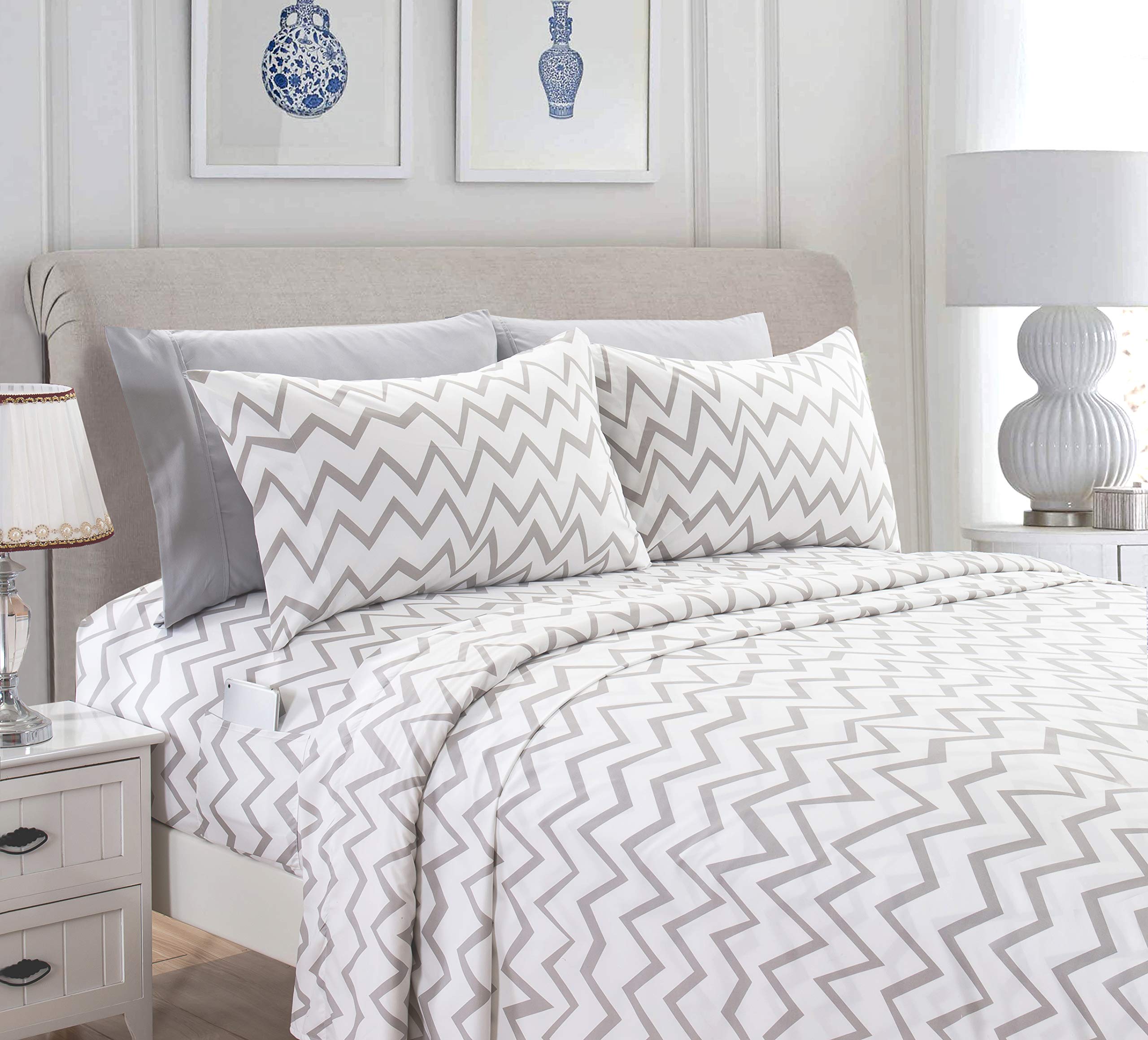 Elegant Comfort Luxury Soft Bed Sheets Chevron Pattern 1500 Thread Count Percale Egyptian Quality Softness Wrinkle And Fade Resi