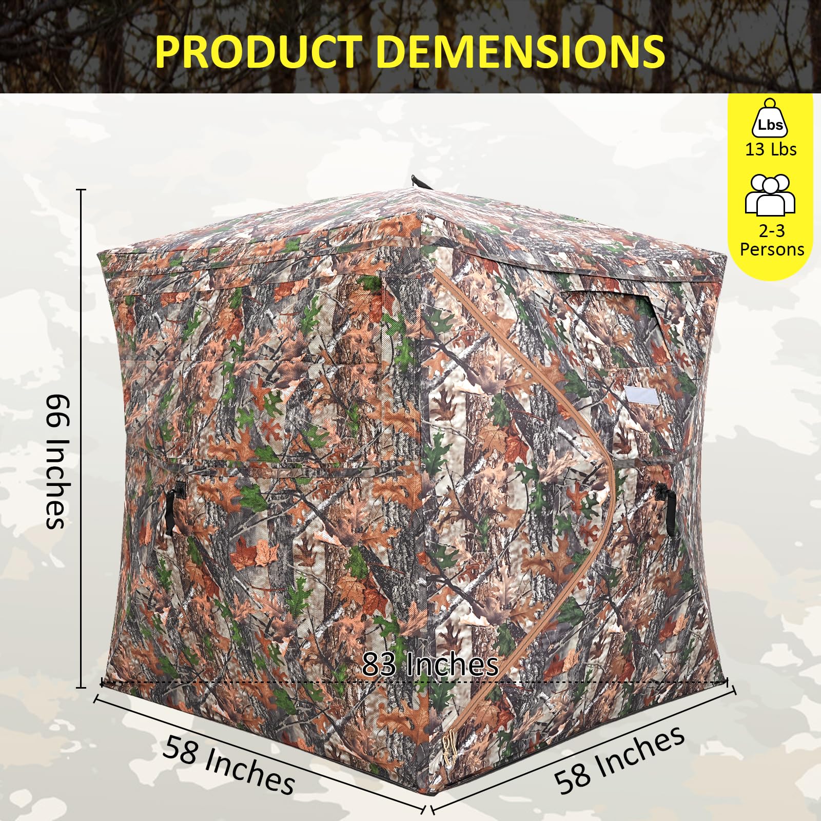 Portable Hunting Blind 270 See Through With Carrying Bag, 2-3 Person Pop Up Ground Blinds With Silent Zipper Door & Sliding Wind