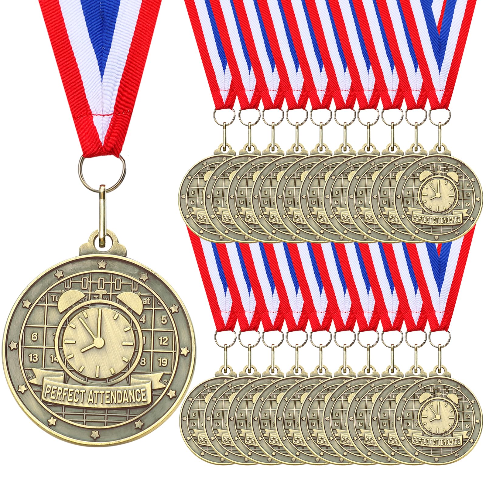Quelay 20pcs 2 Gold Medals for Awards Winner Bulk with Neck Ribbons Metal Trophy Award Prize Gift for Kids Students Adults Sch