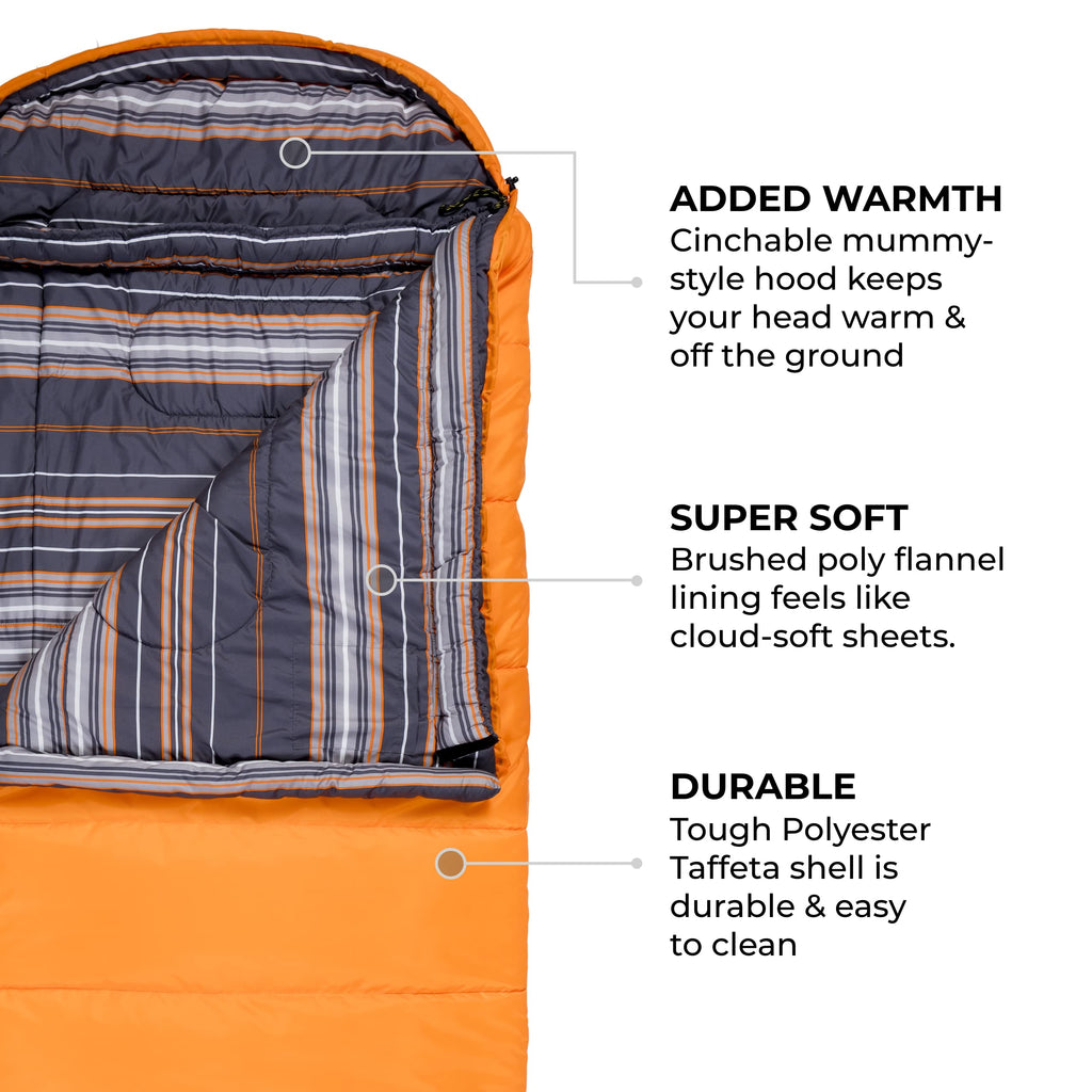 Teton Sports Celsius Regular Sleeping Bag; Great For Family Camping , Orange Poly Liner, 80 X 33-Inch, Right