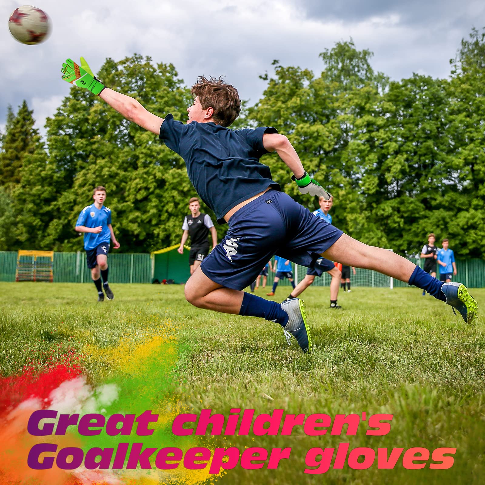 Sportout Kids Goalkeeper Gloves, Soccer Gloves With Double Wrist Protection And Non-Slip Wear Resistant Latex Material To Give P