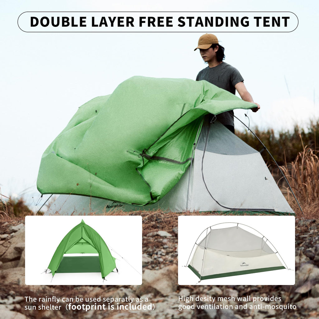 Naturehike Cloud Up Pro Backpacking Tent, Waterproof Lightweight 2 Person Tent For Camping, Double Layer Two Person Tent With Fo