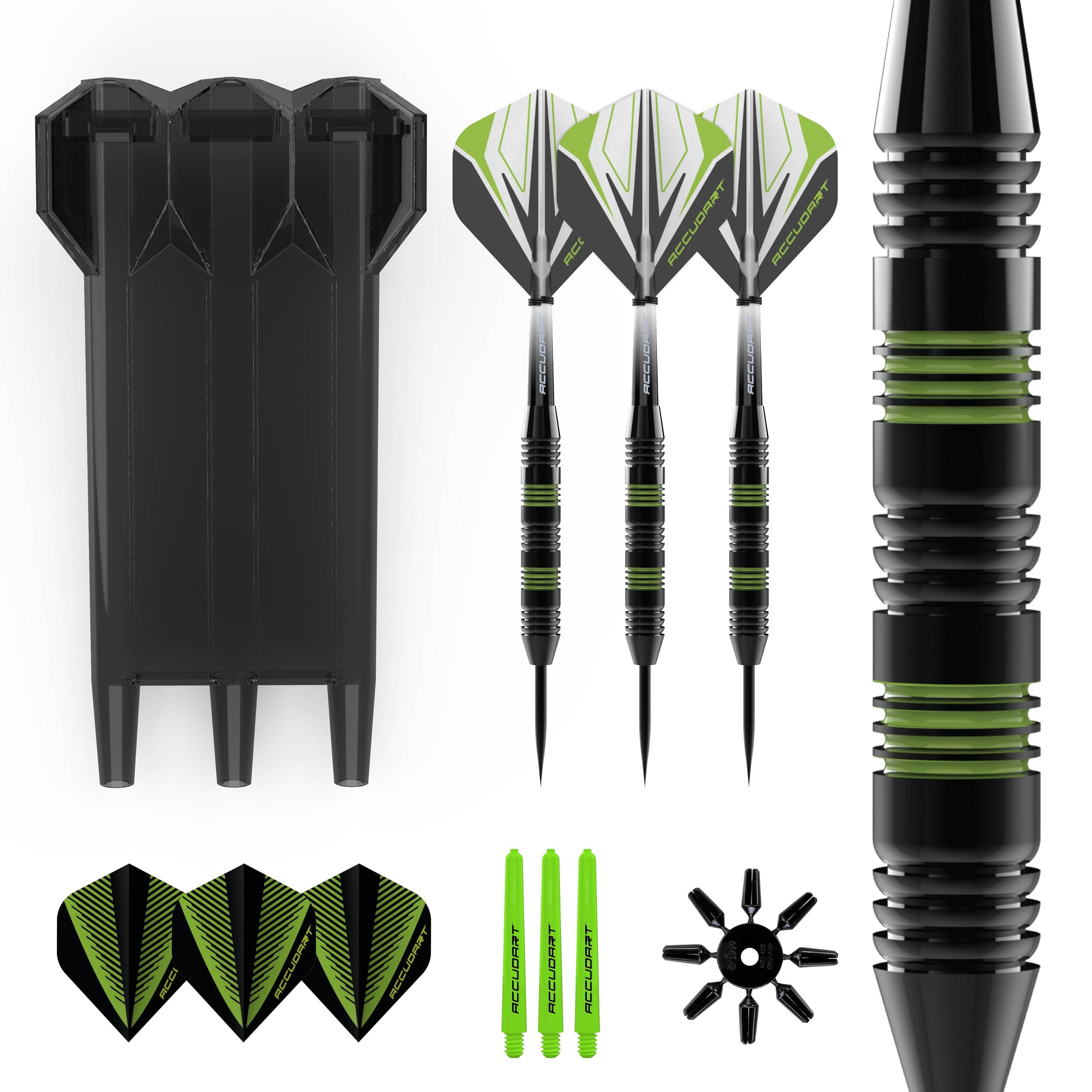 Accudart Steel Tip Dart Set 3.0 - Gunmetal Finish Steel Barrel - Hybrid Grip - Polycarbonate Shafts - Standard Shape Flights - D
