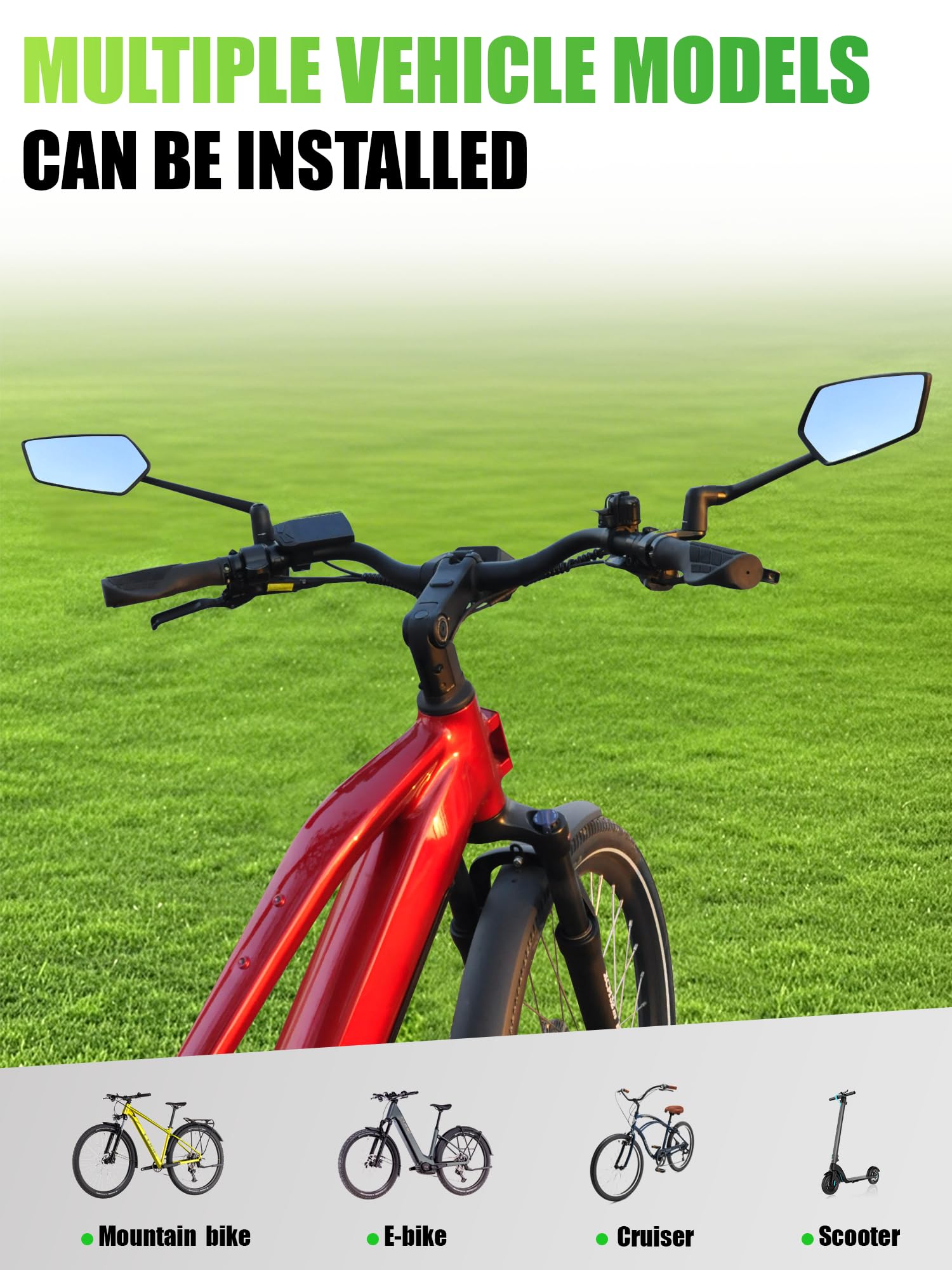 RBRL Bike Mirror, 3D Adjustable Arm for Extended Reach, Aluminum Alloy Anti-shake Bicycle Rearview Mirrors, 360 Panoramic Rearvi