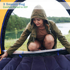 Sleeping Bag - 32F Rated Xl 3 Season Envelope Style With Hood For Outdoor Camping, Backpacking And Hiking With Carry Bag By Wake