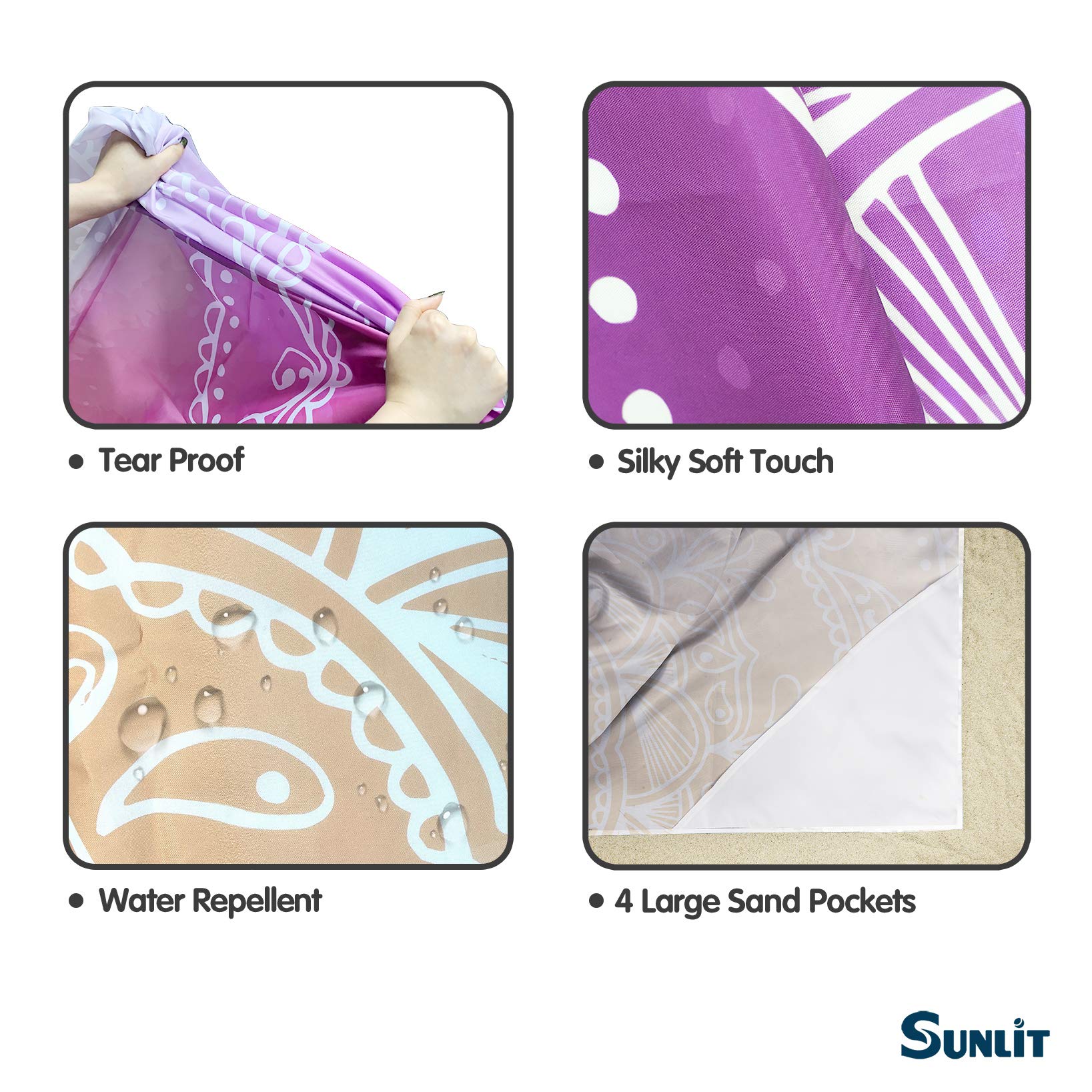 Sunlit Silky Soft 106X81 Boho Sand Proof Beach Blanket Sand Proof Mat With Corner Pockets And Mesh Bag For Beach Party, Travel,