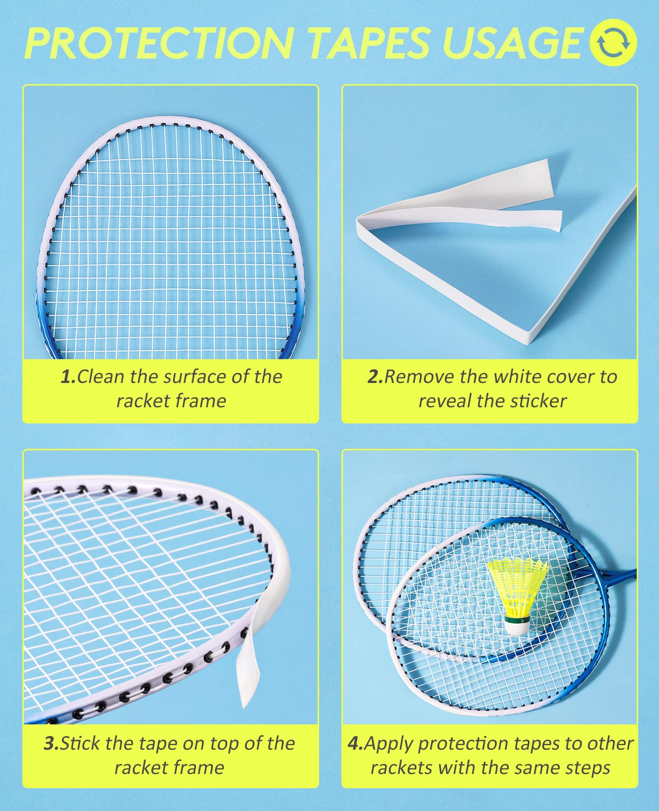 Hiraliy Badminton Rackets Set Of 4 For Outdoor Backyard Games, Including 4 Rackets, 12 Nylon Shuttlecocks, 4 Replacement Grip Ta