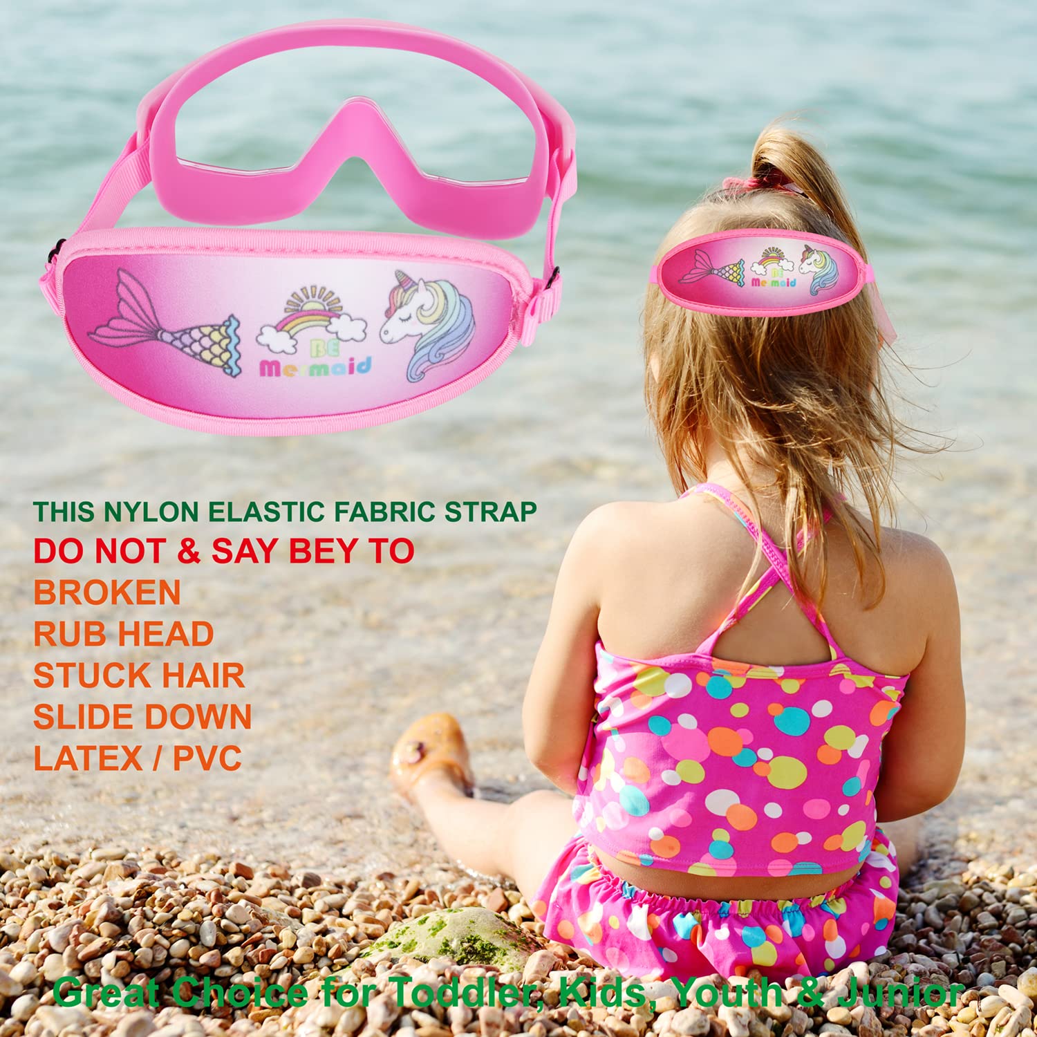 Hydrocomfy Kids Goggles Swimming 4-7, Childrens Swimming Goggles, Pink Mermaid/Unicorn Swimming Goggles For Kids/Toddlers/Youth