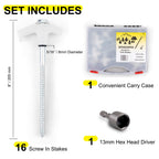 Amazama Tent Stakes - 16 Heavy-Duty Ground Screw Anchor Pegs - Galvanized - Non Rust - Perfect For Yard, Garden, Awning & Canopy