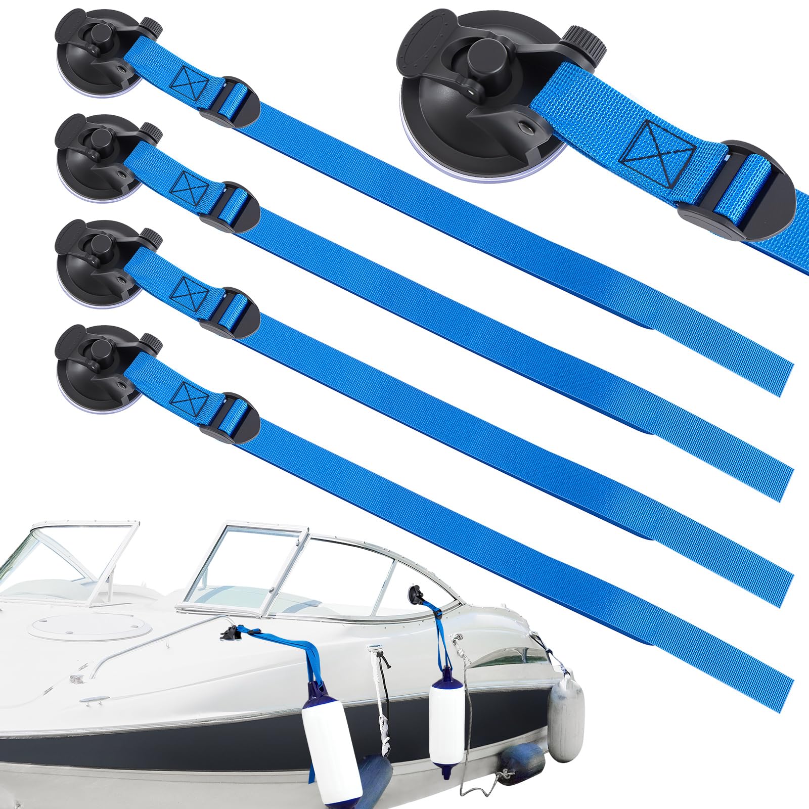 Woanger 4 Pcs Suction Cup Fender Straps Adjustable Boat Bumpers Fenders Strap Heavy Duty Suction Cups Vacuum Outdoor for Boat Bu
