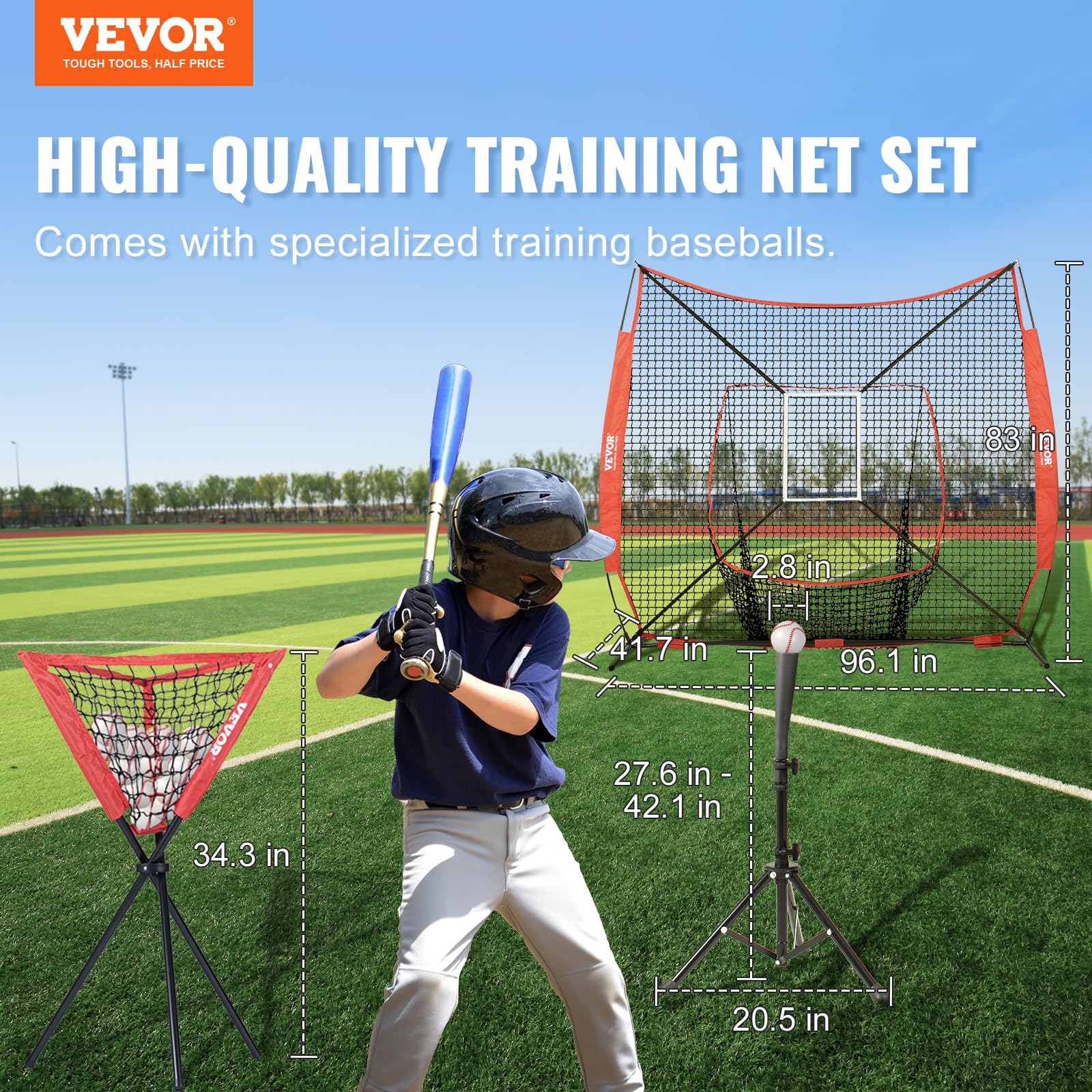 Vevor 7X7 Ft Baseball Softball Practice Net, Portable Baseball Training Net For Hitting Catching Pitching, Backstop Equipment Wi