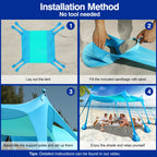 Rhino Valley Beach Tent, 10 X 10 Ft Beach Shade Upf50+ Protection, Beachcanopy With 8 Sandbags 4 Stability Poles, Outdoor Beacht