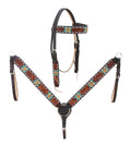 Challenger Horse Western Floral Tooled Laced Browband Tack Set Bridle Headstall Breast Collar 78Hr05B