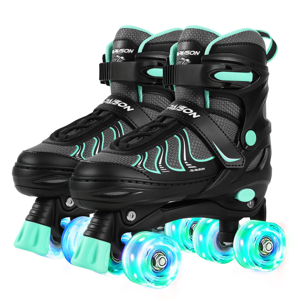 PAPAISON Roller Skates for Girls Ages 8-12, Adjustable Size Youth Women Quad Skates with Light up Wheels Indoor Outdoor