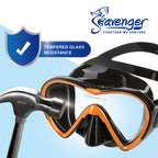 Seavenger Diving Dry Top Snorkel Set With Trek Fin, Single Lens Mask And Gear Bag, S/M - Size 4.5 To 8.5, Gray/Clear Red