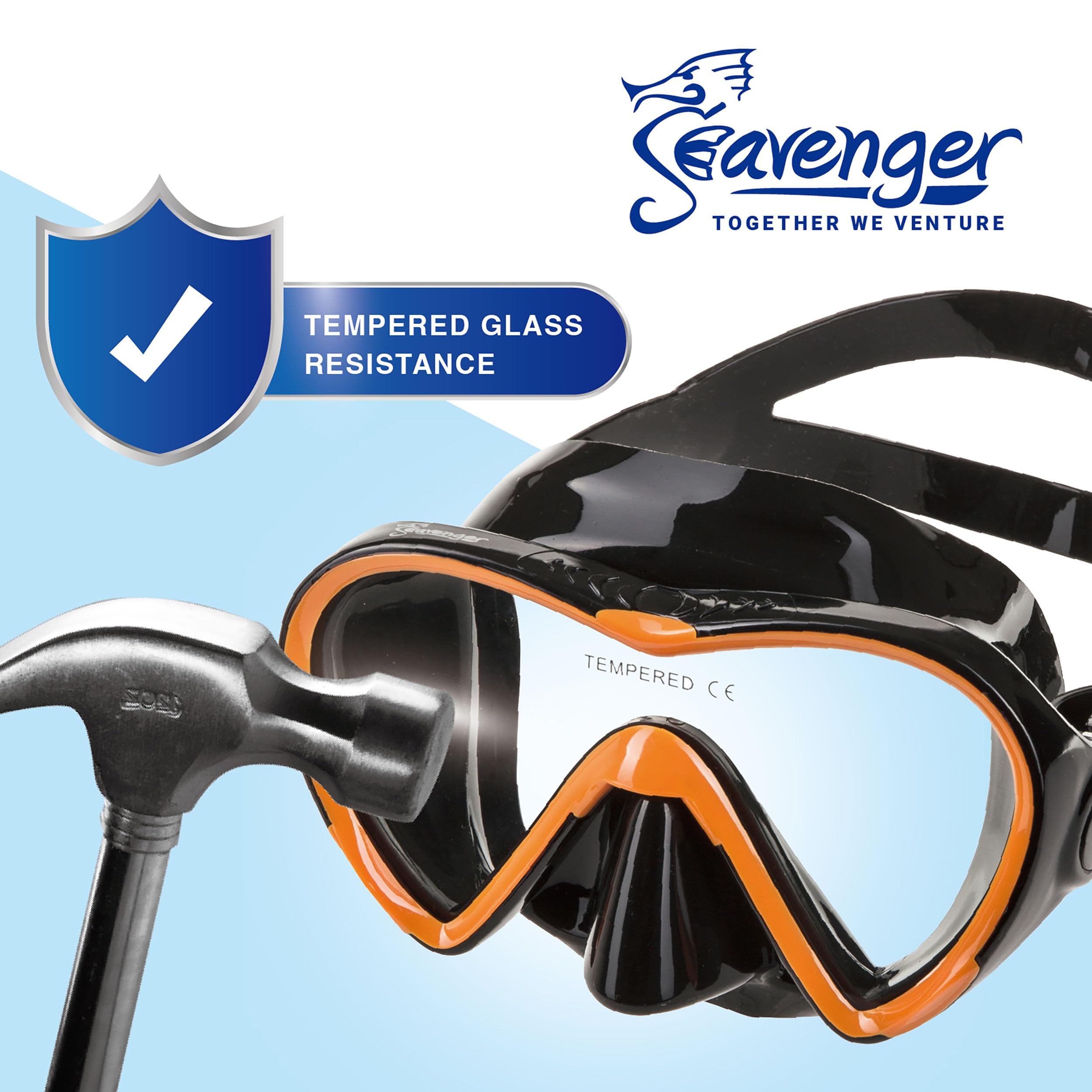 Seavenger Diving Dry Top Snorkel Set With Trek Fin, Single Lens Mask And Gear Bag, L/Xl - Size 9 To 13, Gray/Clear Blue