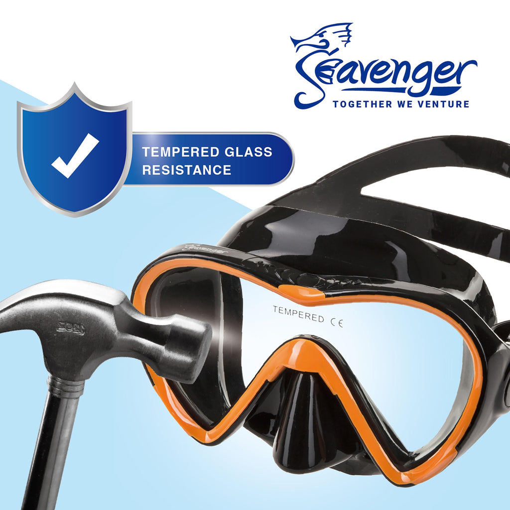 Seavenger Diving Dry Top Snorkel Set With Trek Fin, Single Lens Mask And Gear Bag, S/M - Size 4.5 To 8.5, Gray/Neon Yellow