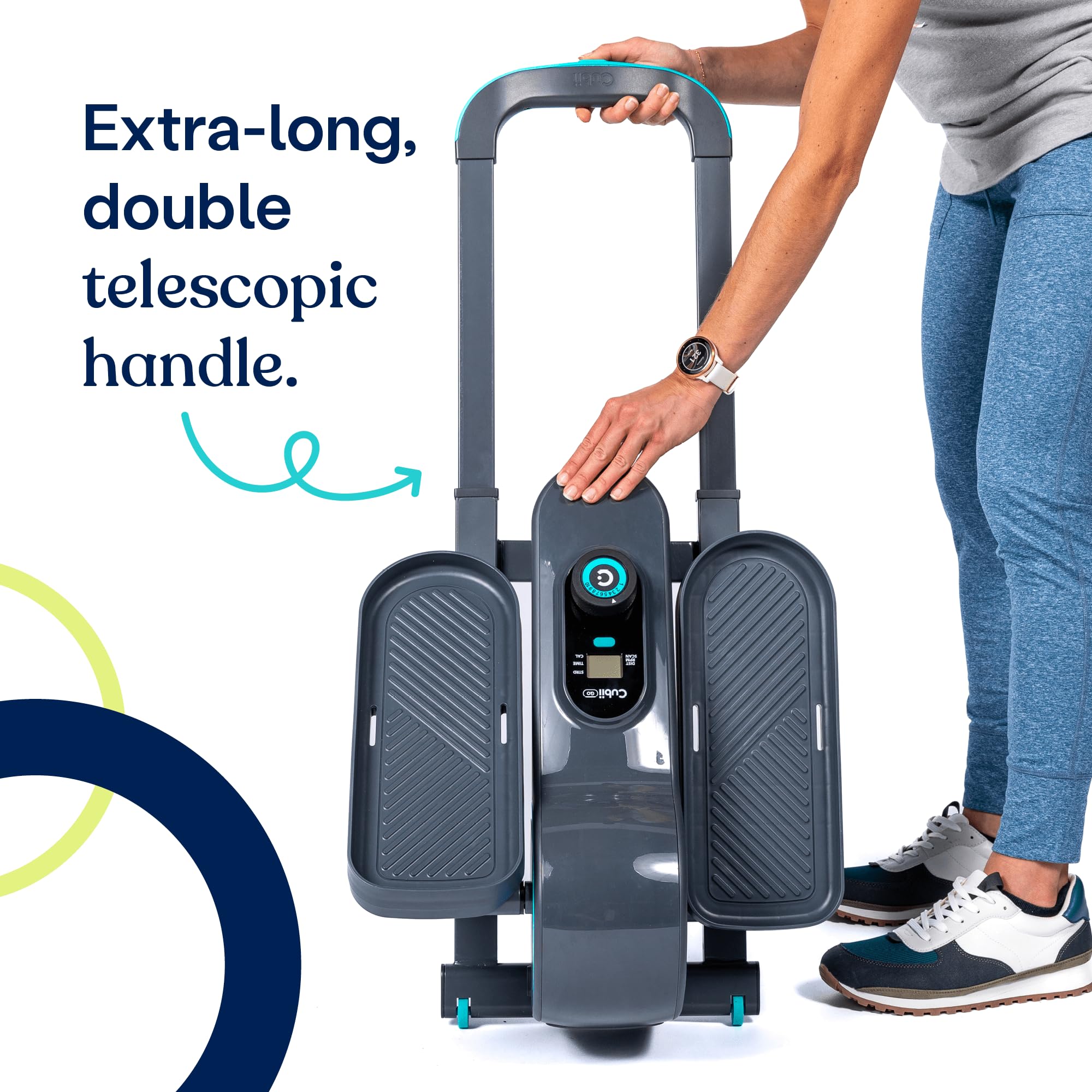 Cubii Go Aqua - Compact Whisper Quiet Under Desk Elliptical With Lcd Monitor, Adjustable Resistance, Portable Design With Telesc