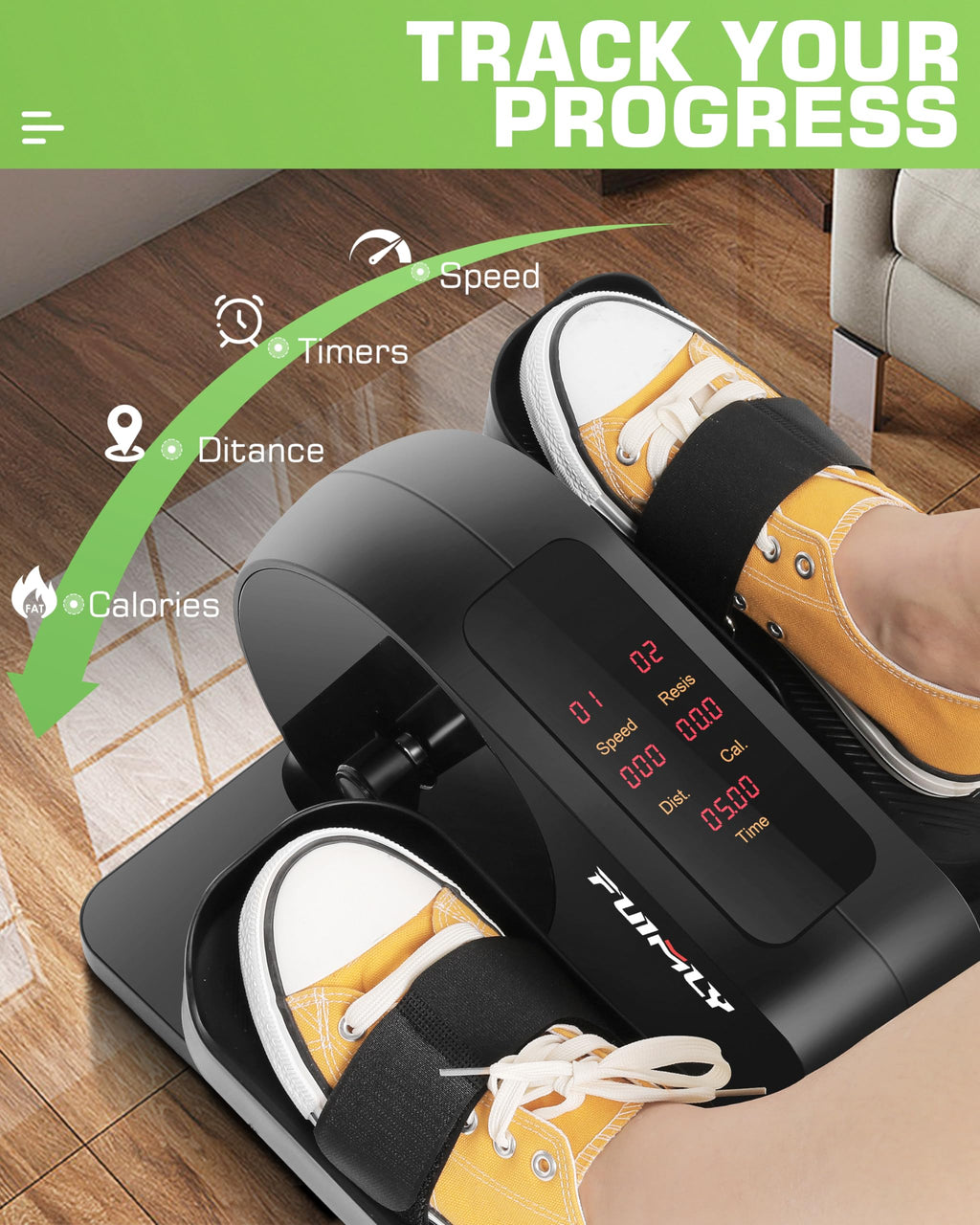 Funmily Under Desk Elliptical Machine With Large Lcd Display, Remote Control & Non-Slip Foot Straps - Quiet Magnetic Resistance,