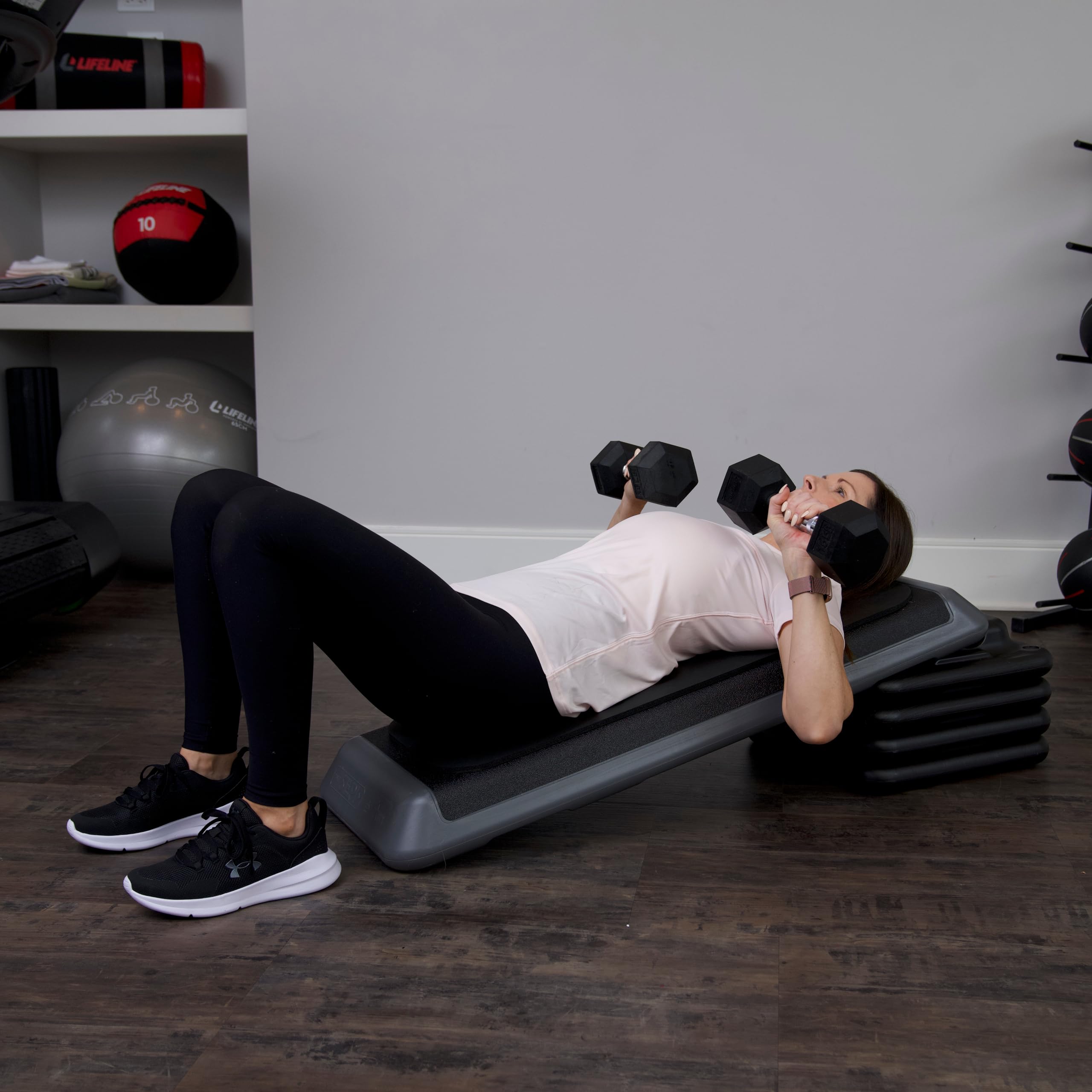 The Step (Made In Usa Original Aerobic Platform For Total Body Fitness - Health Club 4 Risers Grey