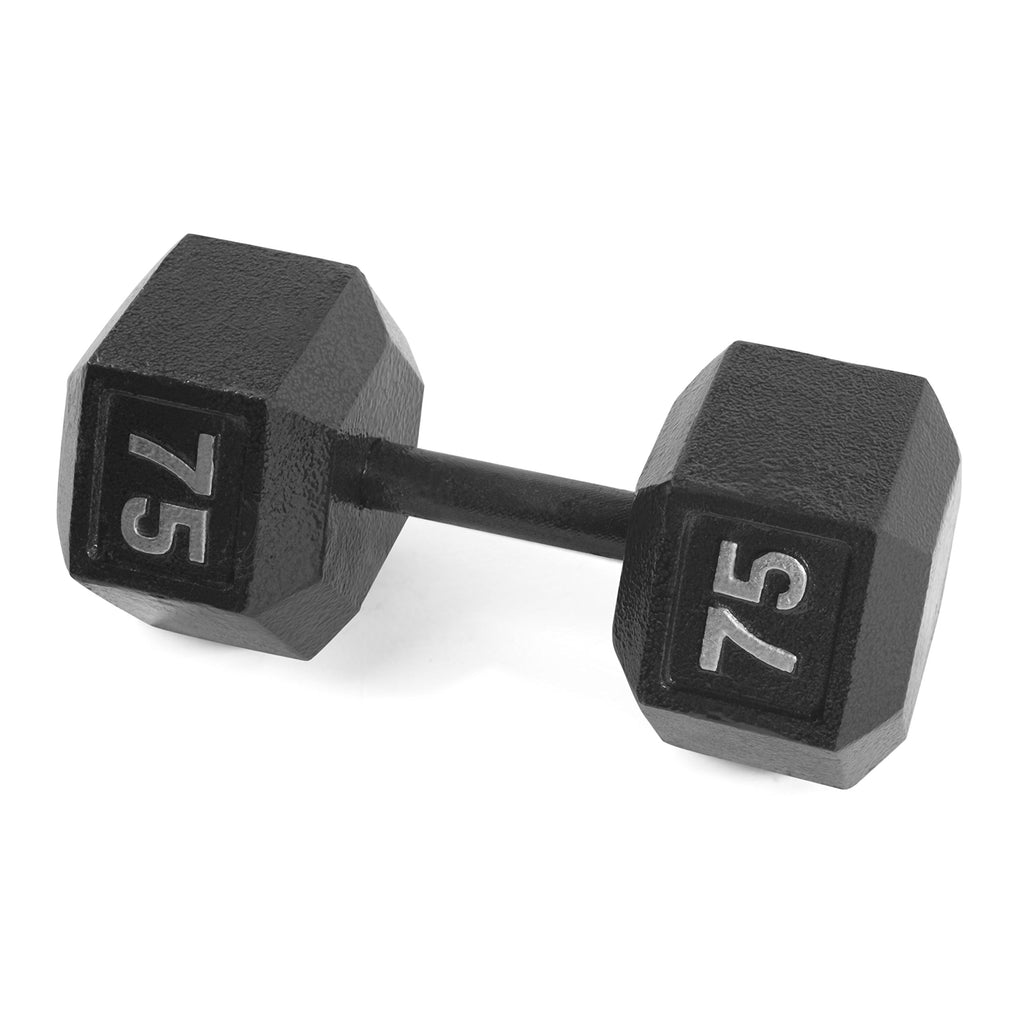 Cap Barbell Cast Iron Hex Dumbbell, Black, Single, 75 Lb