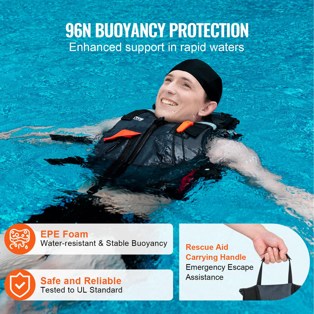 Vevor Life Vest For Watersports (Pfd), Life Jacket With Waterproof Nylon & 96N Buoyancy, Life Vest/Jacket For Any Water Activity